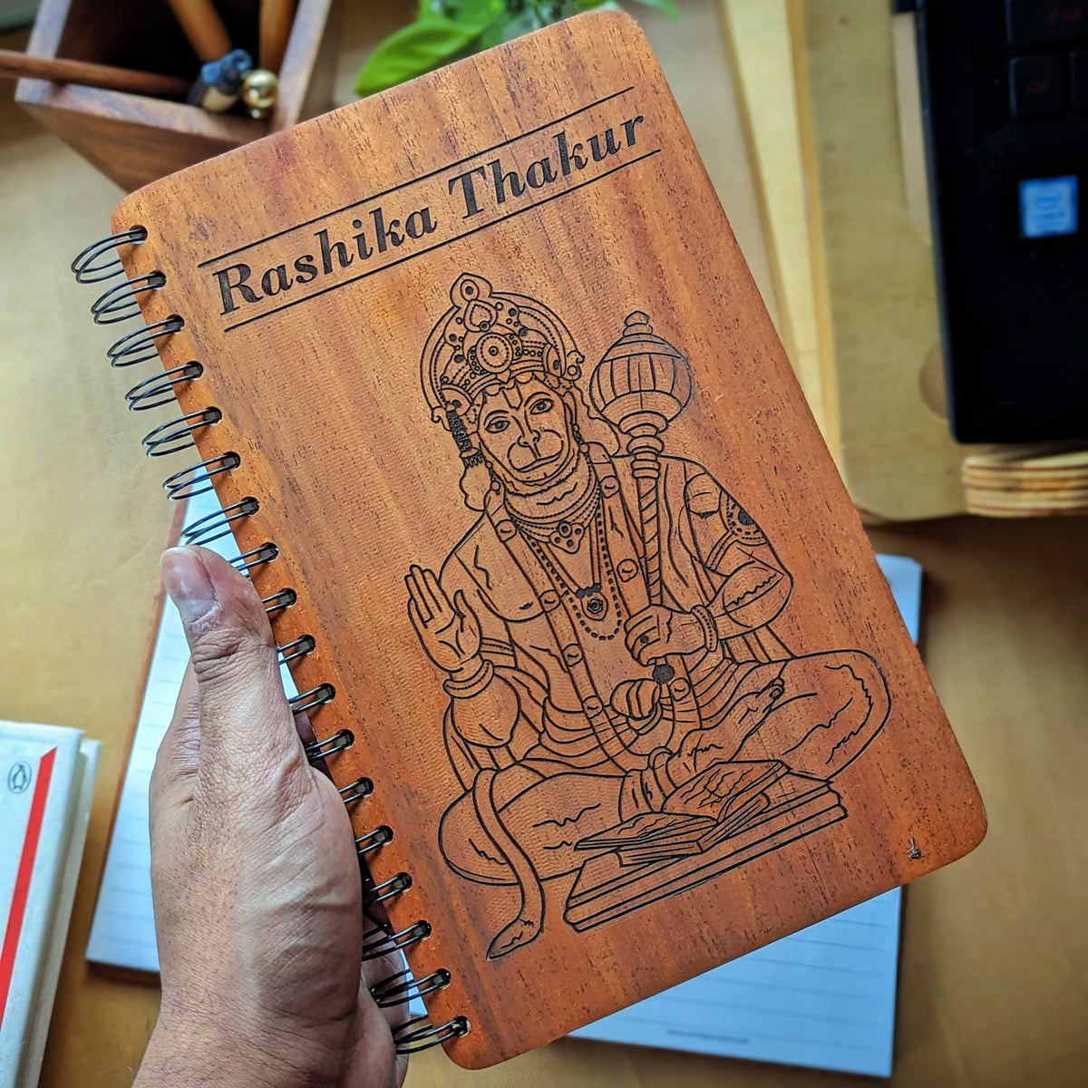 Jai Bajrangbali Wooden Notebook | Lord Hanuman | Spiritual Gift