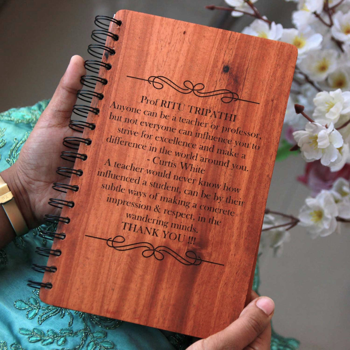 Custom Engraved Diary With Photo For Teachers - Wooden Notebook