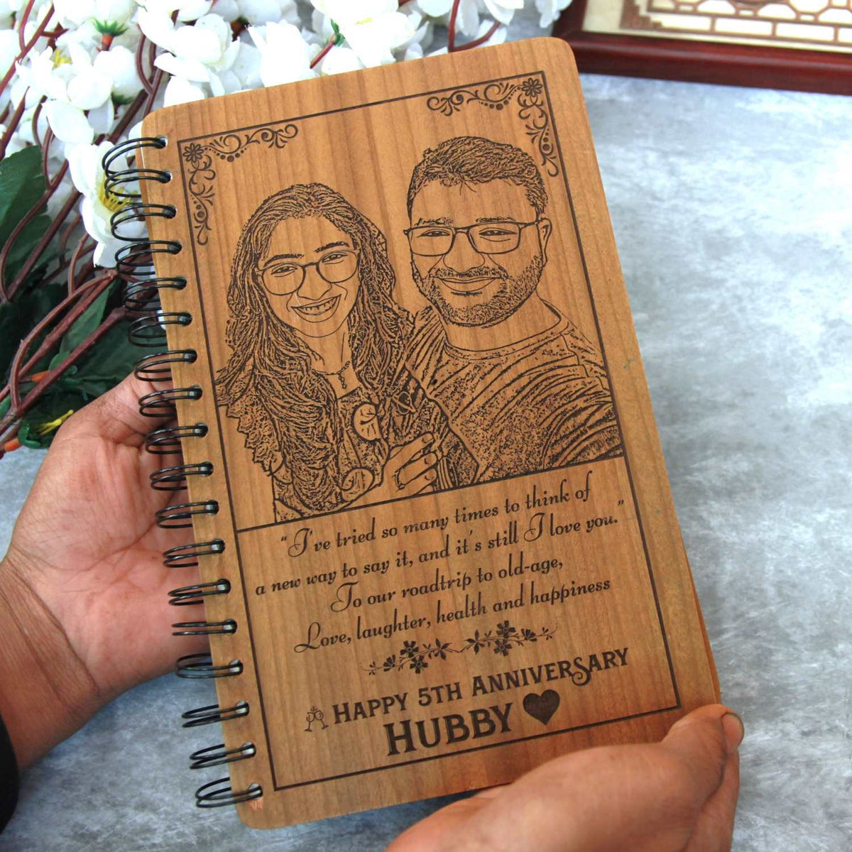 Happy Anniversary – Personalized Wooden Diary with Engraved Photo &amp; Message