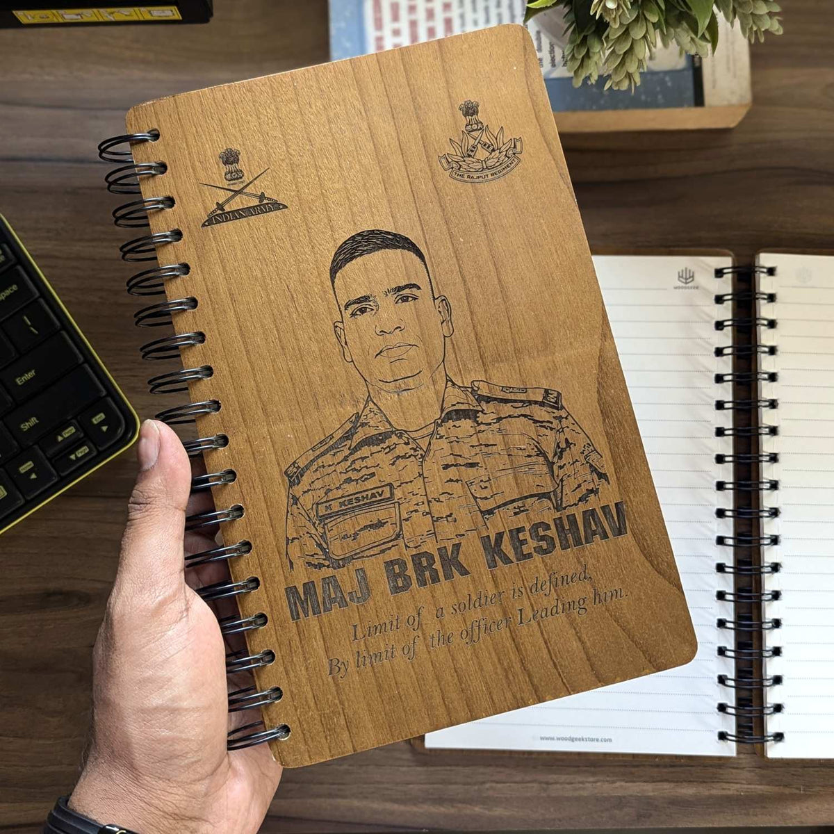 Personalized Wooden Diary for Army Officers &amp; Military Personnel | Custom Engraved Gift Set