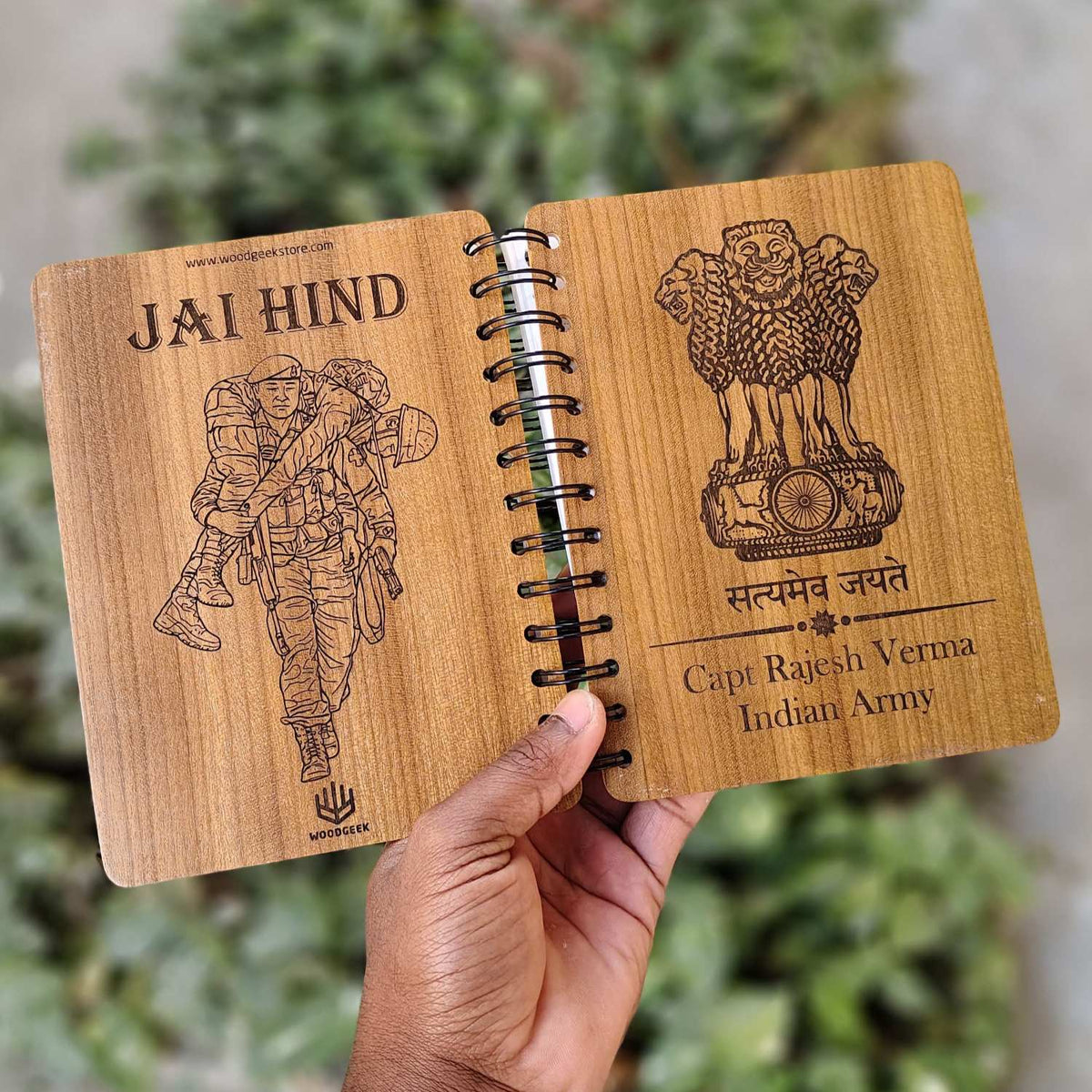 Ashok Stambh Engraved Wood Diary | Ashoka Pillar National Emblem Wood Notebook