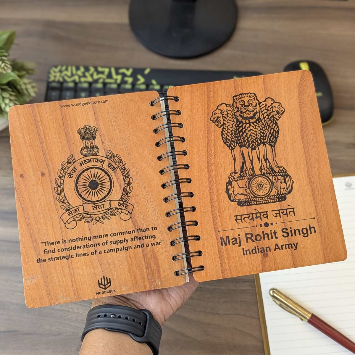 Ashok Stambh Engraved Wood Diary | Ashoka Pillar National Emblem Wood Notebook