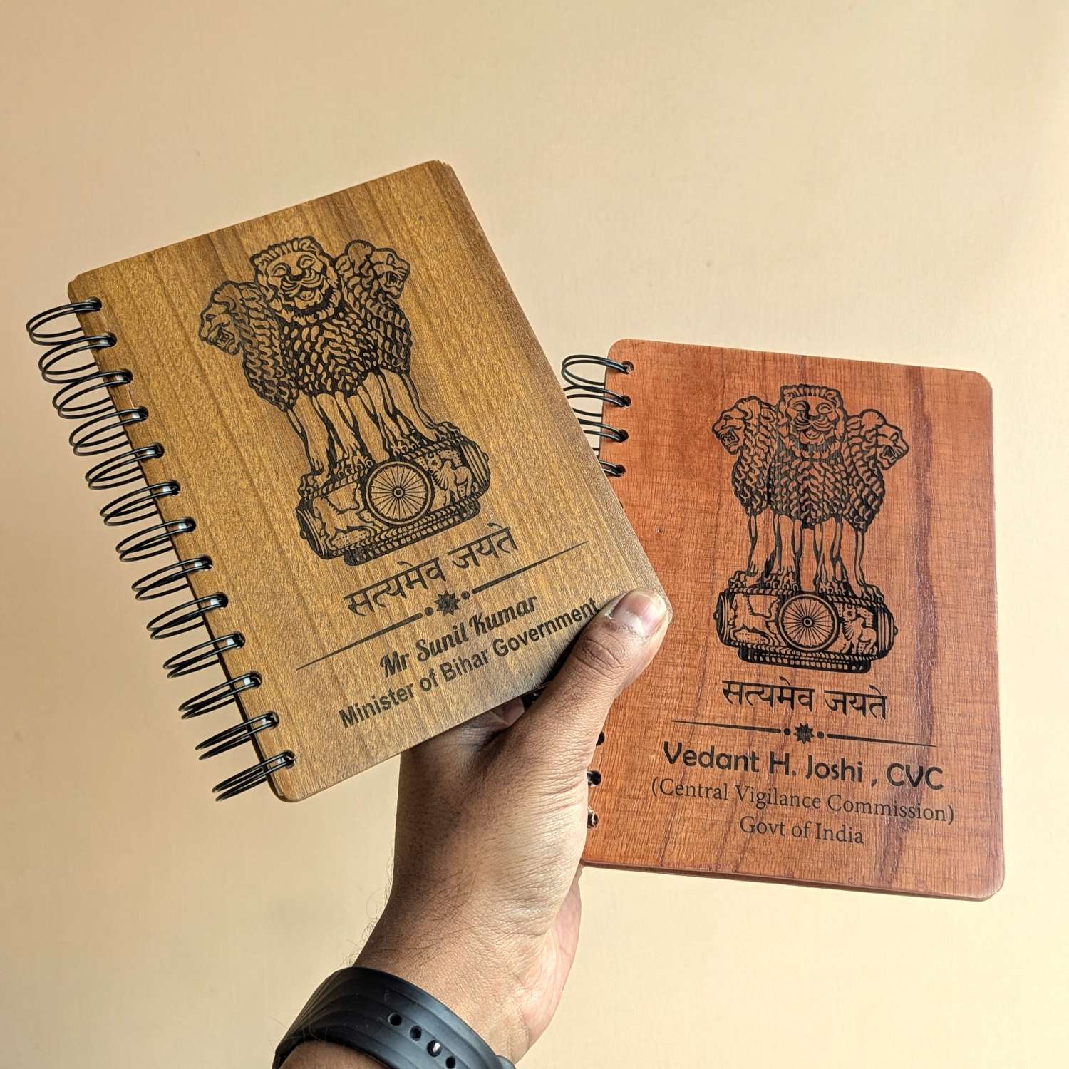 Ashok Stambh Engraved Wood Diary | Ashoka Pillar National Emblem Wood Notebook