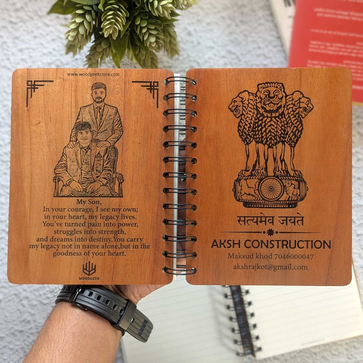 Ashok Stambh Engraved Wood Diary | Ashoka Pillar National Emblem Wood Notebook