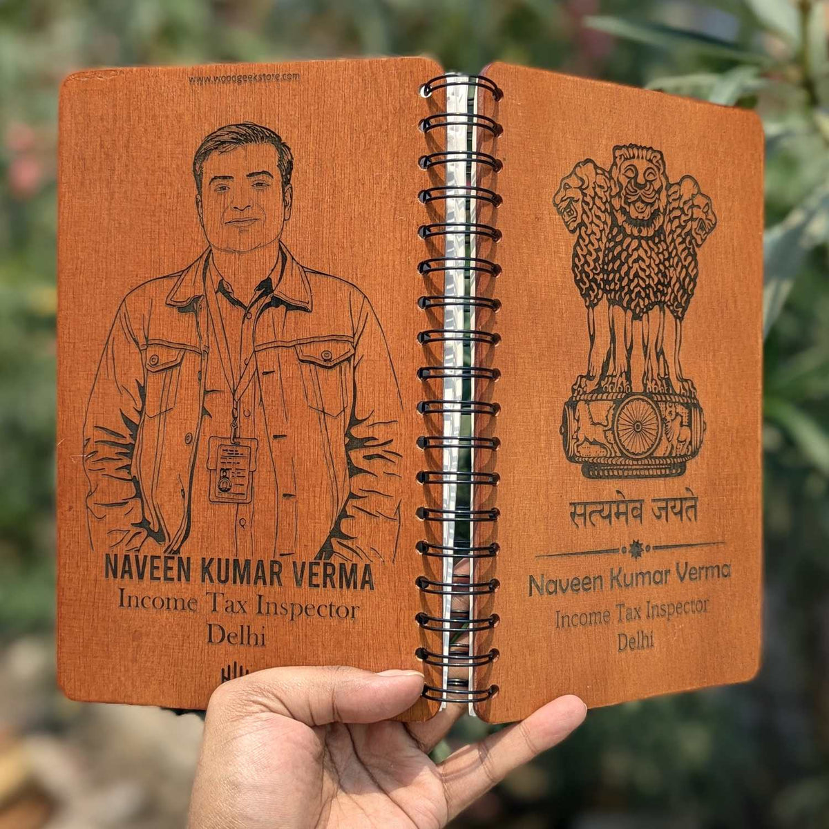 Ashok Stambh Engraved Wood Diary | Ashoka Pillar National Emblem Wood Notebook