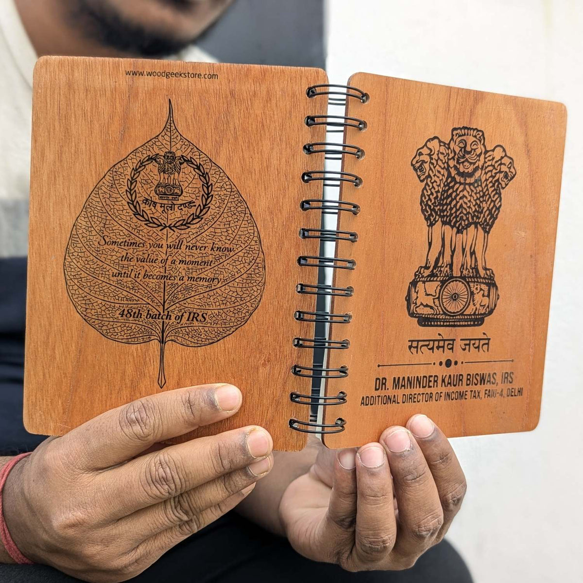 Ashok Stambh Engraved Wood Diary | Ashoka Pillar National Emblem Wood Notebook