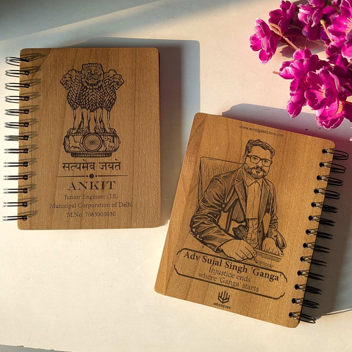 Ashok Stambh Engraved Wood Diary | Ashoka Pillar National Emblem Wood Notebook