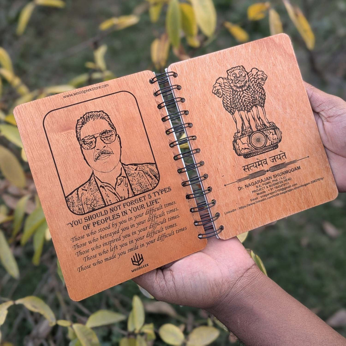 Ashok Stambh Engraved Wood Diary | Ashoka Pillar National Emblem Wood Notebook