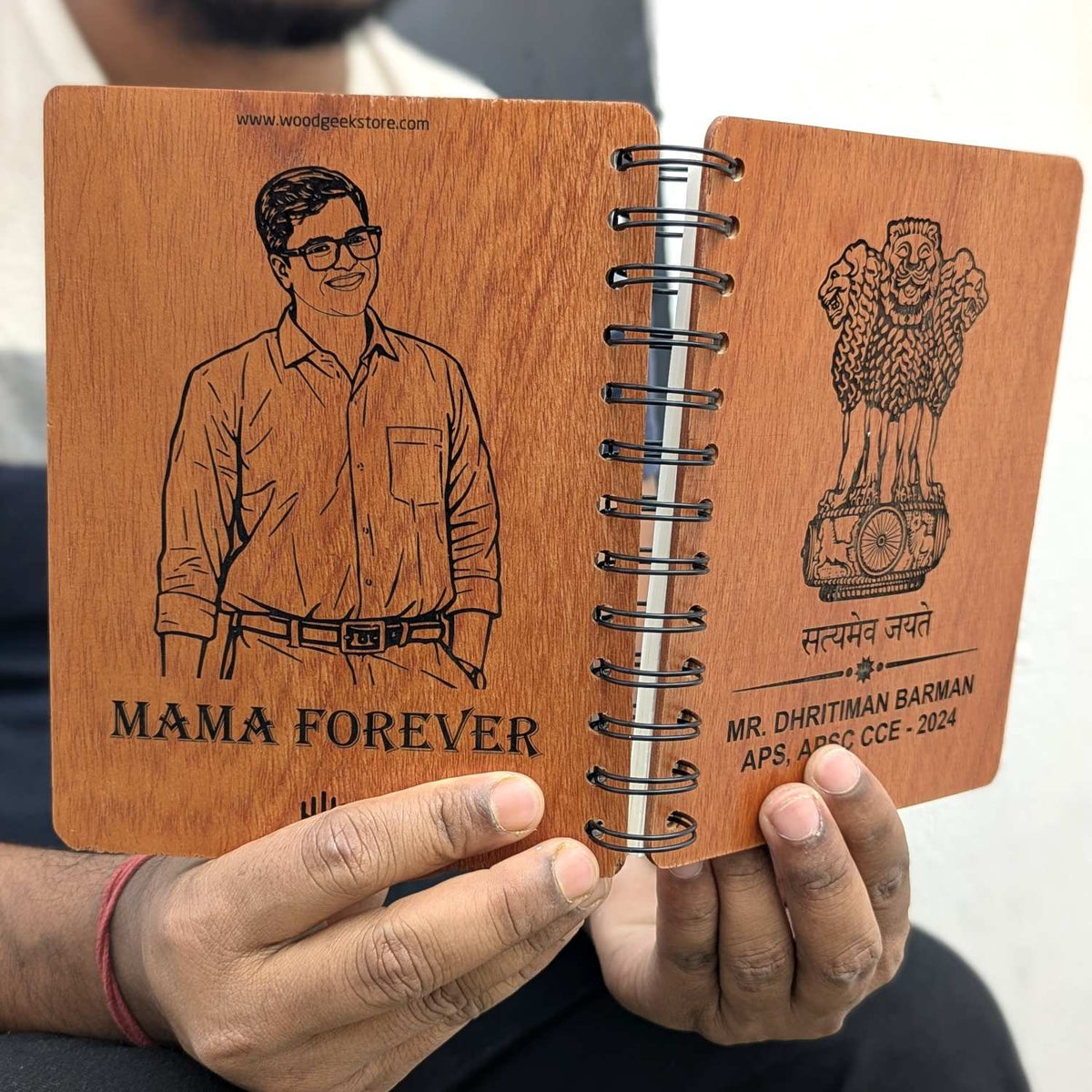 Ashok Stambh Engraved Wood Diary | Ashoka Pillar National Emblem Wood Notebook