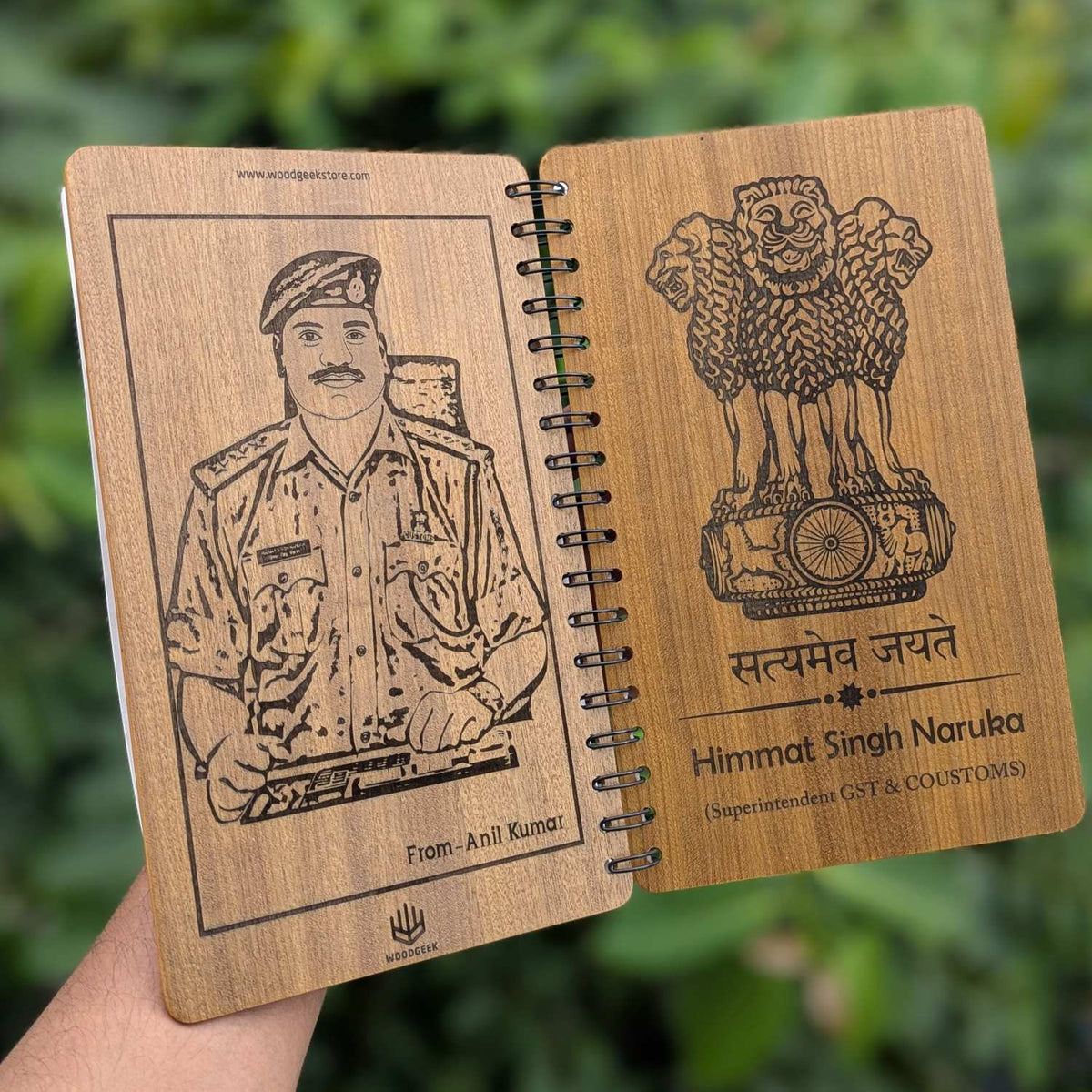 Ashok Stambh Engraved Wood Diary | Ashoka Pillar National Emblem Wood Notebook