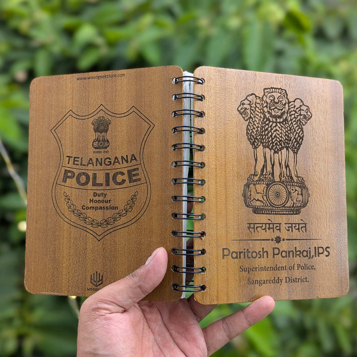 Ashok Stambh Engraved Wood Diary | Ashoka Pillar National Emblem Wood Notebook