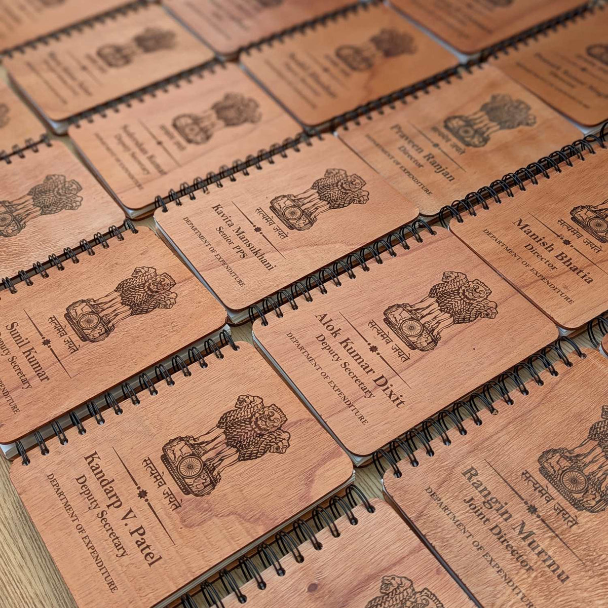 Ashok Stambh Engraved Wood Diary | Ashoka Pillar National Emblem Wood Notebook