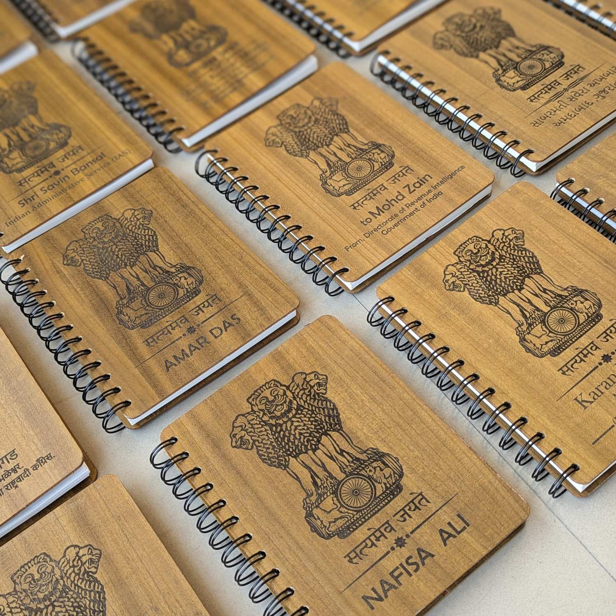 Ashok Stambh Engraved Wood Diary | Ashoka Pillar National Emblem Wood Notebook