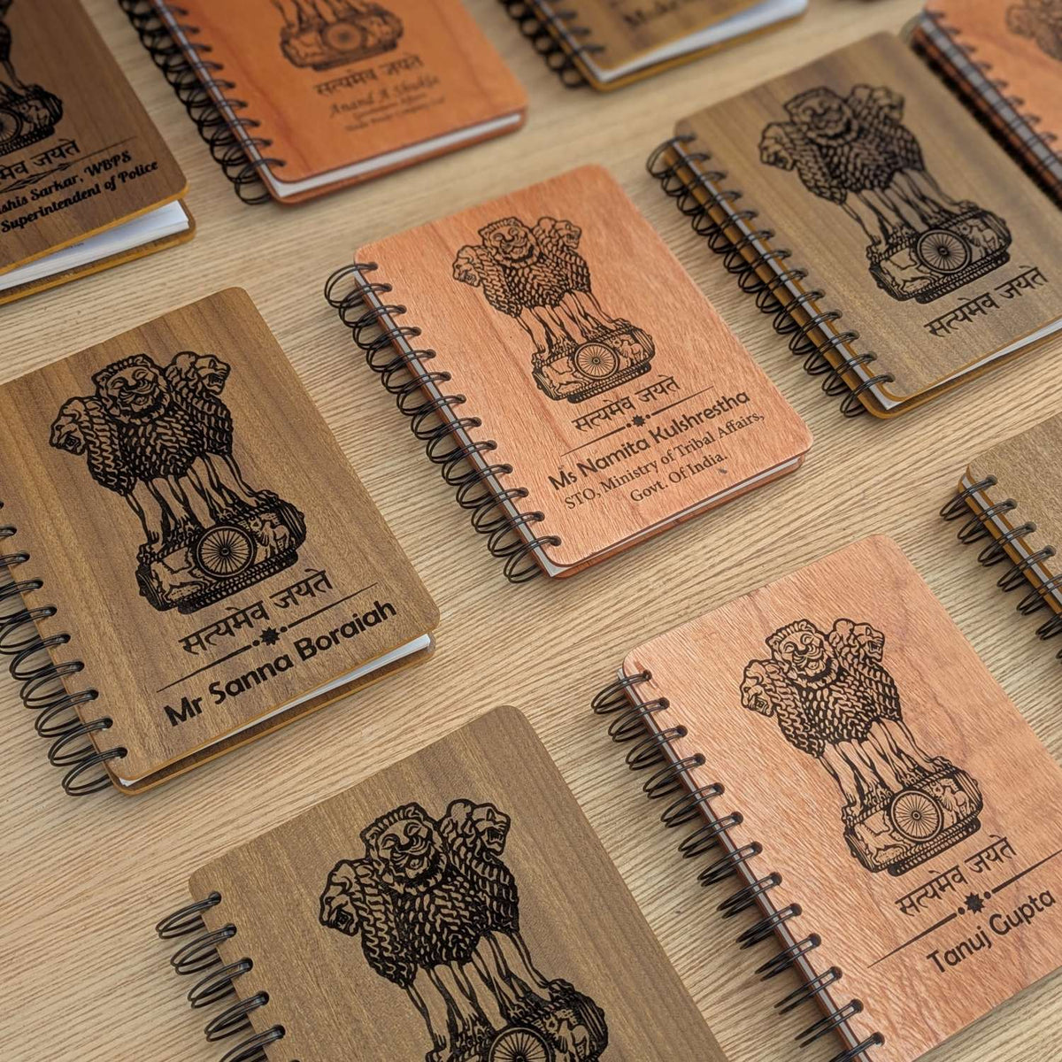 Ashok Stambh Engraved Wood Diary | Ashoka Pillar National Emblem Wood Notebook