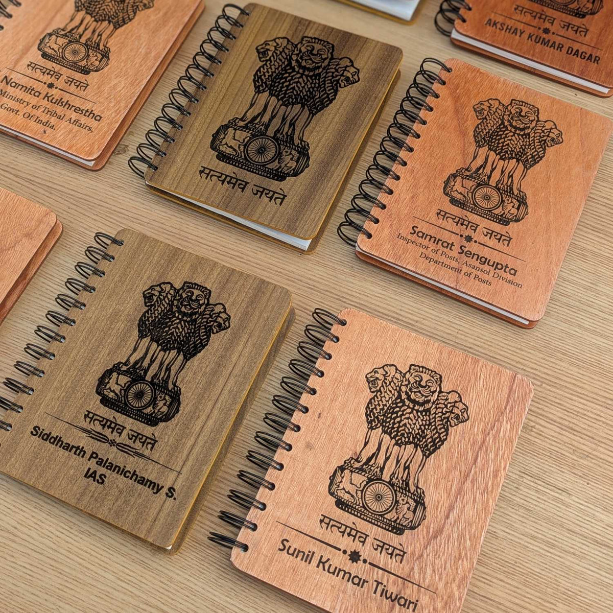 Ashok Stambh Engraved Wood Diary | Ashoka Pillar National Emblem Wood Notebook