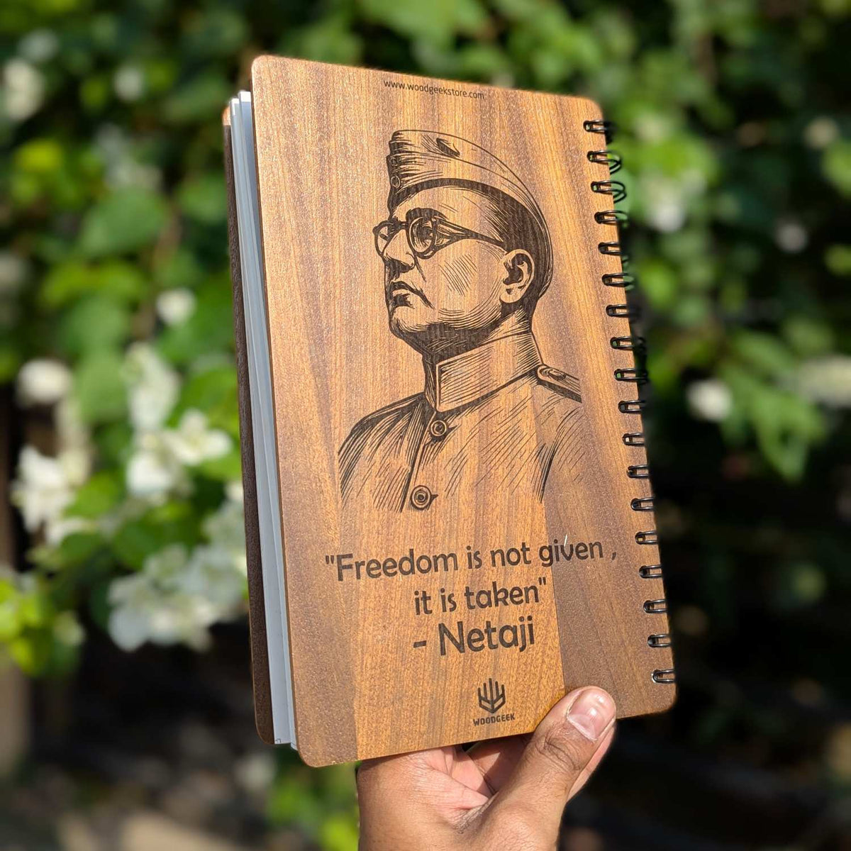 Netaji Subhash Chandra Bose Wooden Notebook | Patriotic Freedom Quote Journal