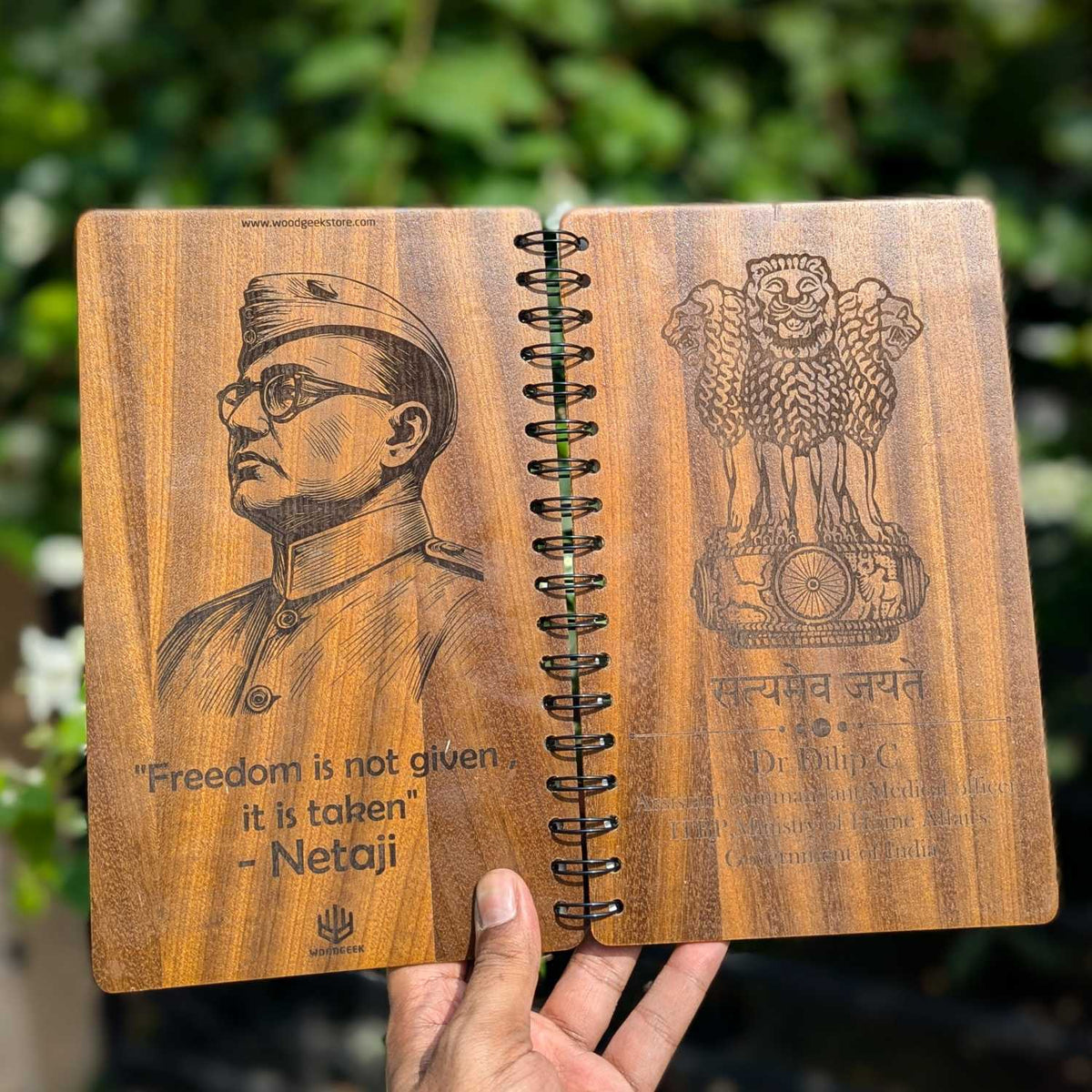 Netaji Subhash Chandra Bose Wooden Notebook | Patriotic Freedom Quote Journal