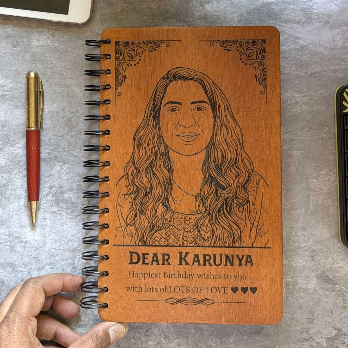 Happy Birthday – Personalized Wood Diary with Engraved Photo &amp; Message