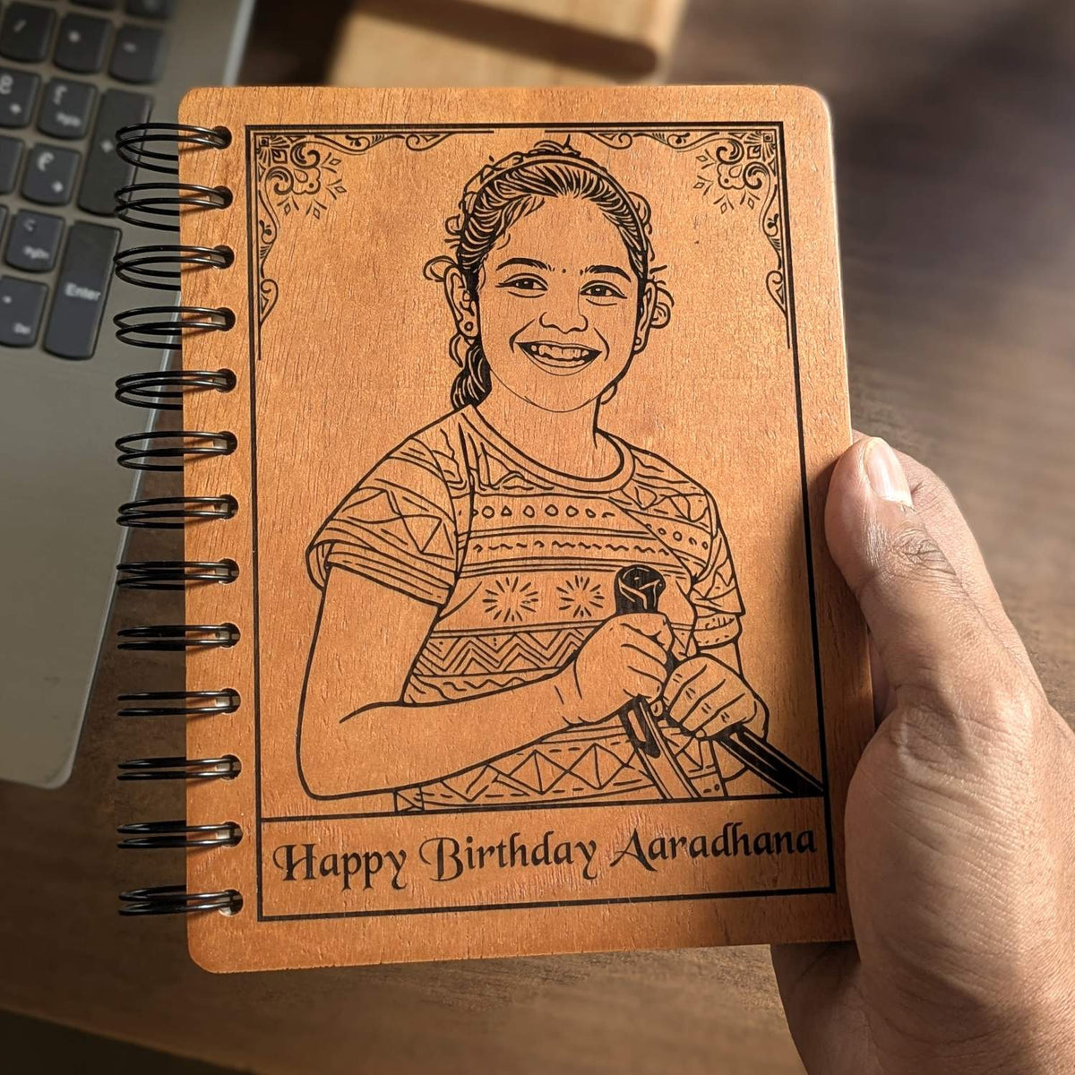 Happy Birthday – Personalized Wood Diary with Engraved Photo &amp; Message