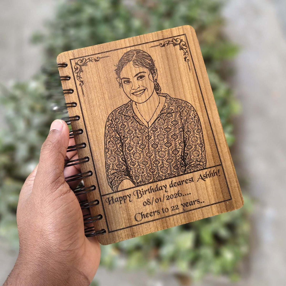 Happy Birthday – Personalized Wood Diary with Engraved Photo &amp; Message