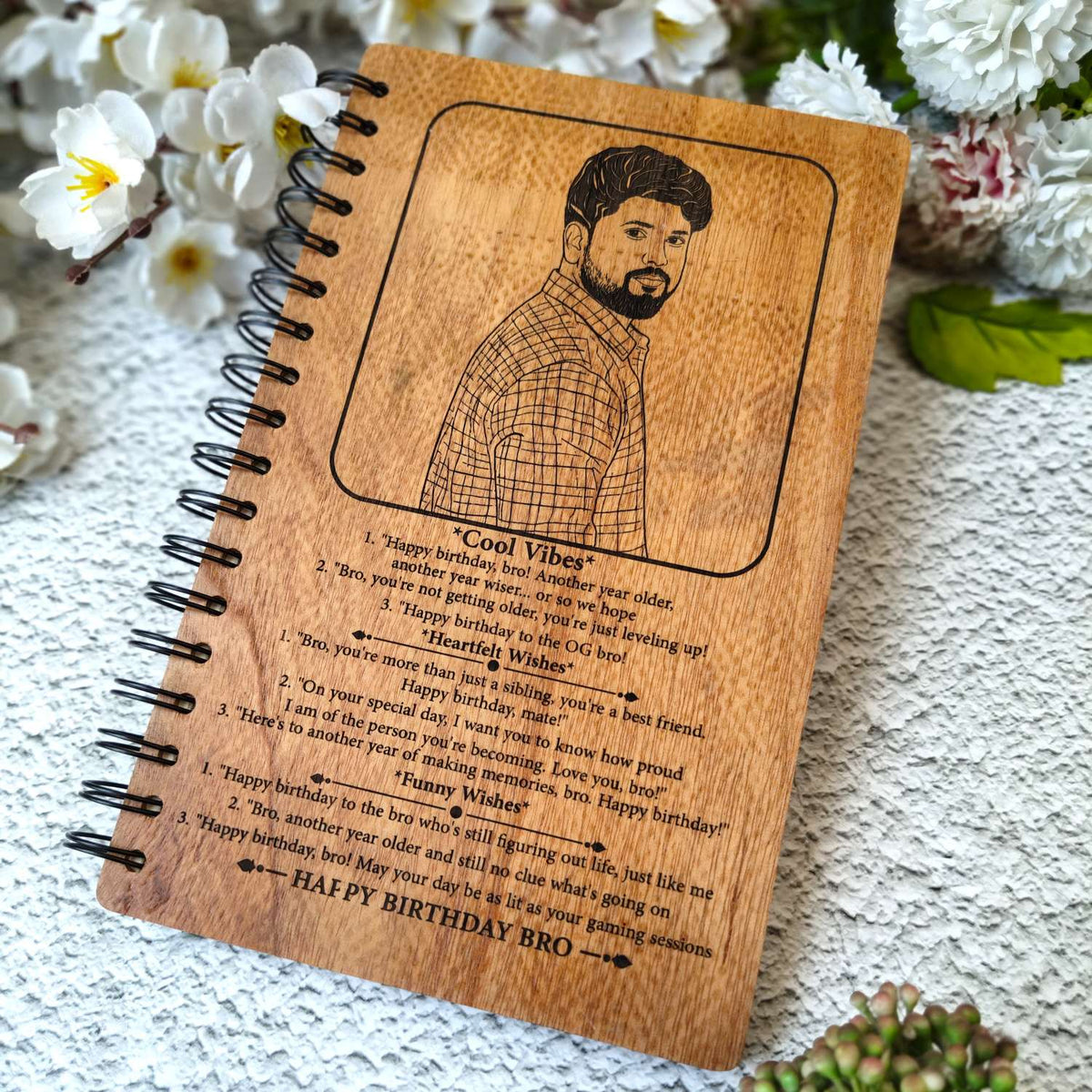 Happy Birthday – Personalized Wood Diary with Engraved Photo &amp; Message