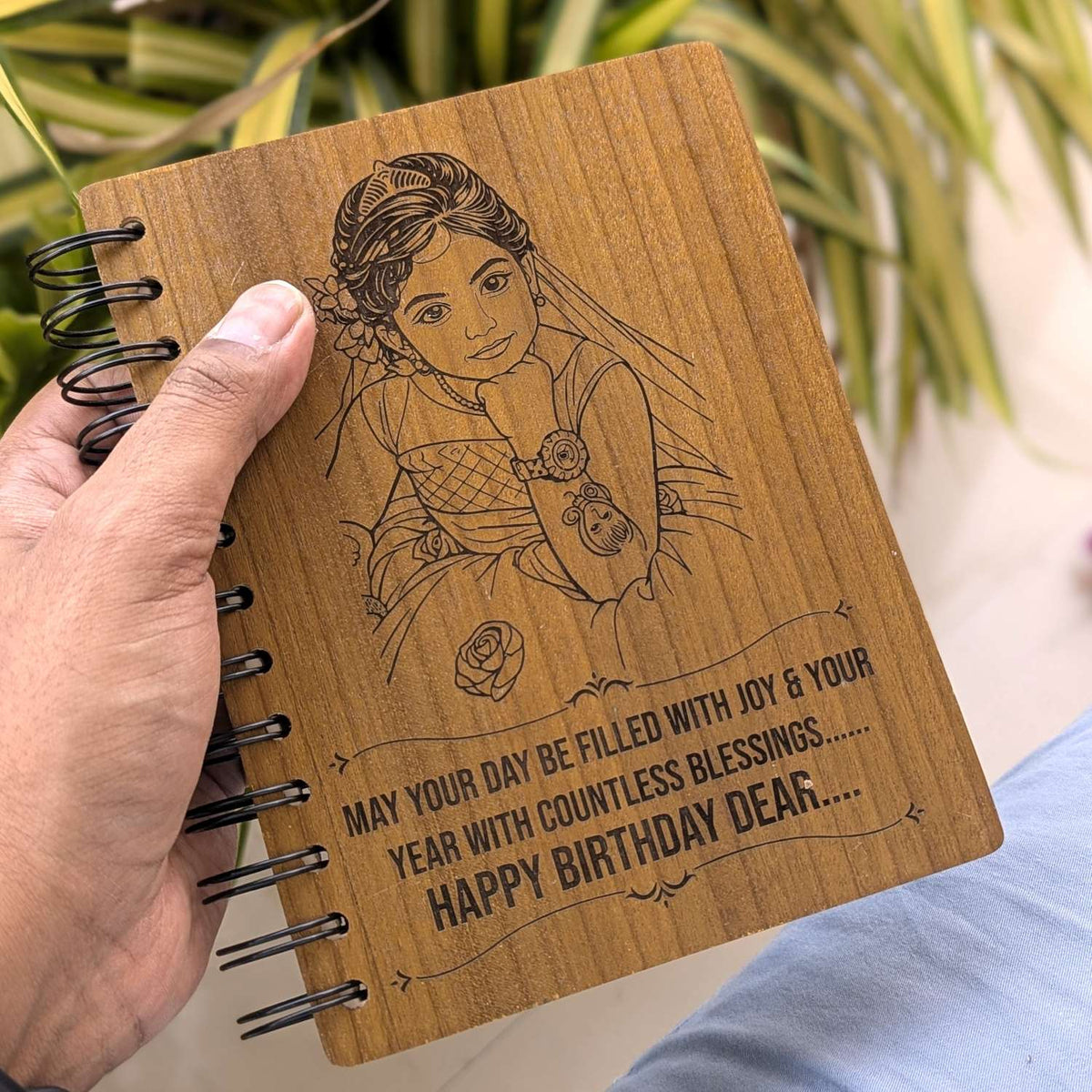 Happy Birthday – Personalized Wood Diary with Engraved Photo &amp; Message