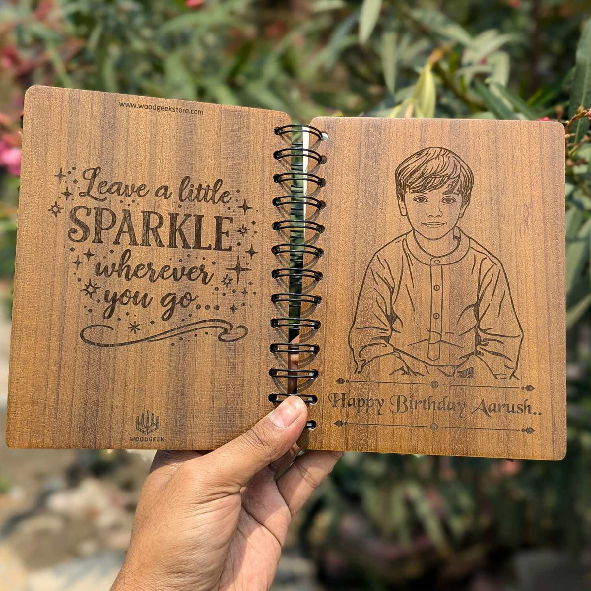 Happy Birthday – Personalized Wood Diary with Engraved Photo &amp; Message