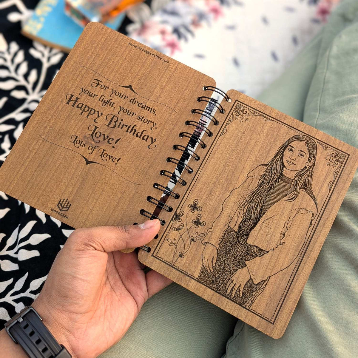 Happy Birthday – Personalized Wood Diary with Engraved Photo &amp; Message