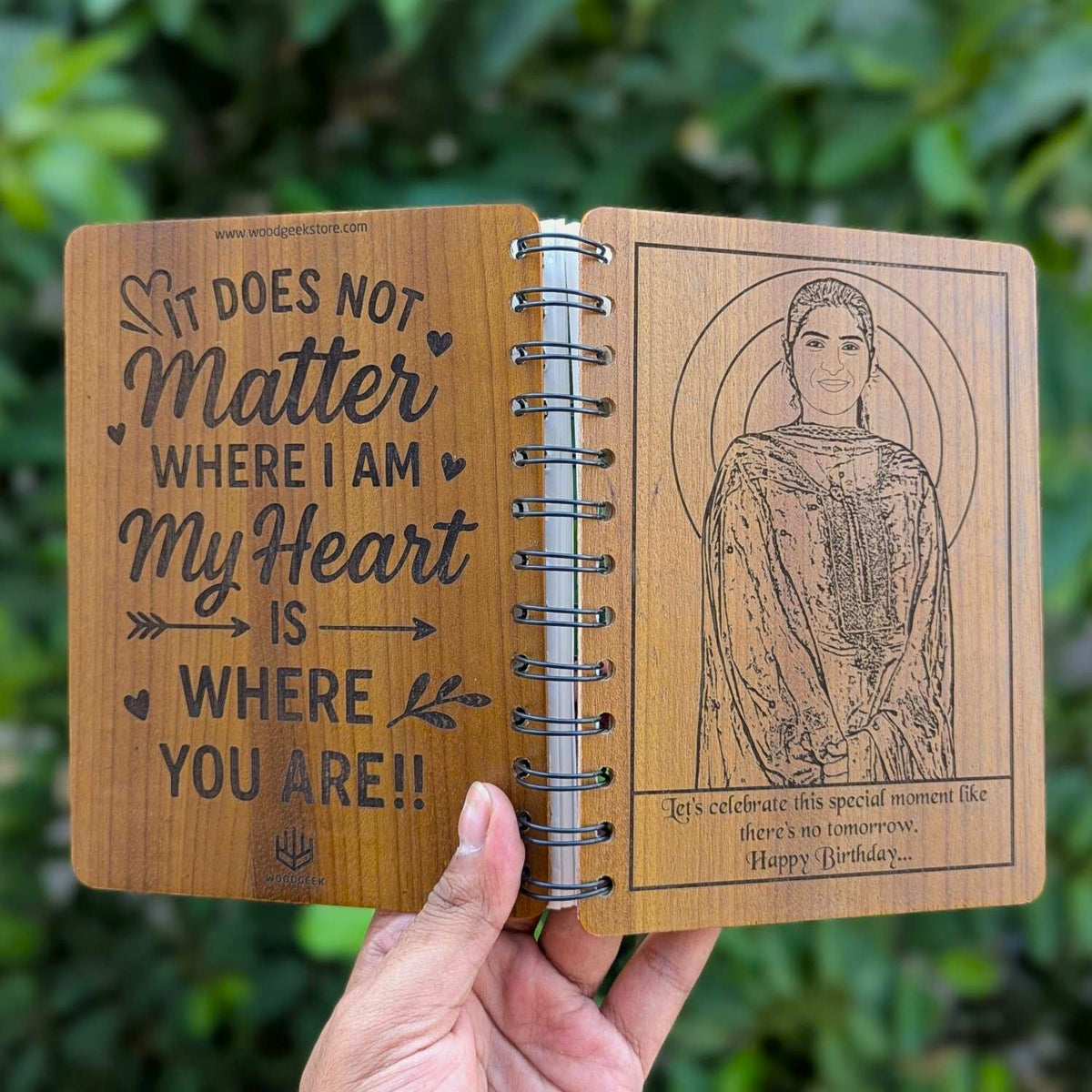 My Heart Is Where You Are - Engraved Wood Notebook | Birthday Gift for Girlfriend or Boyfriend
