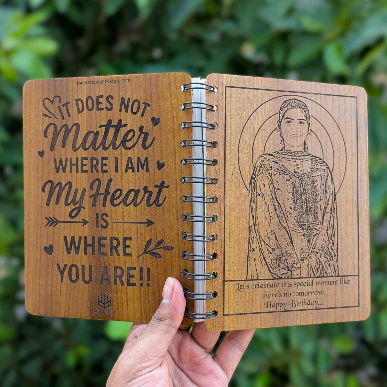 My Heart Is Where You Are - Engraved Wood Notebook | Birthday Gift for Girlfriend or Boyfriend