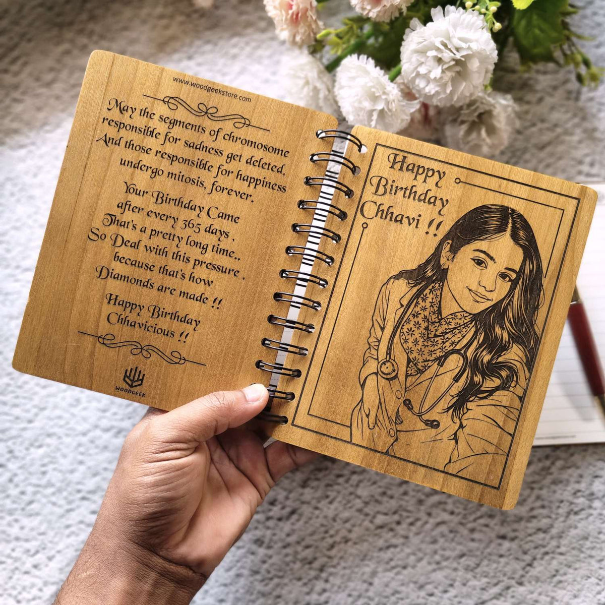 Happy Birthday – Personalized Wood Diary with Engraved Photo &amp; Message