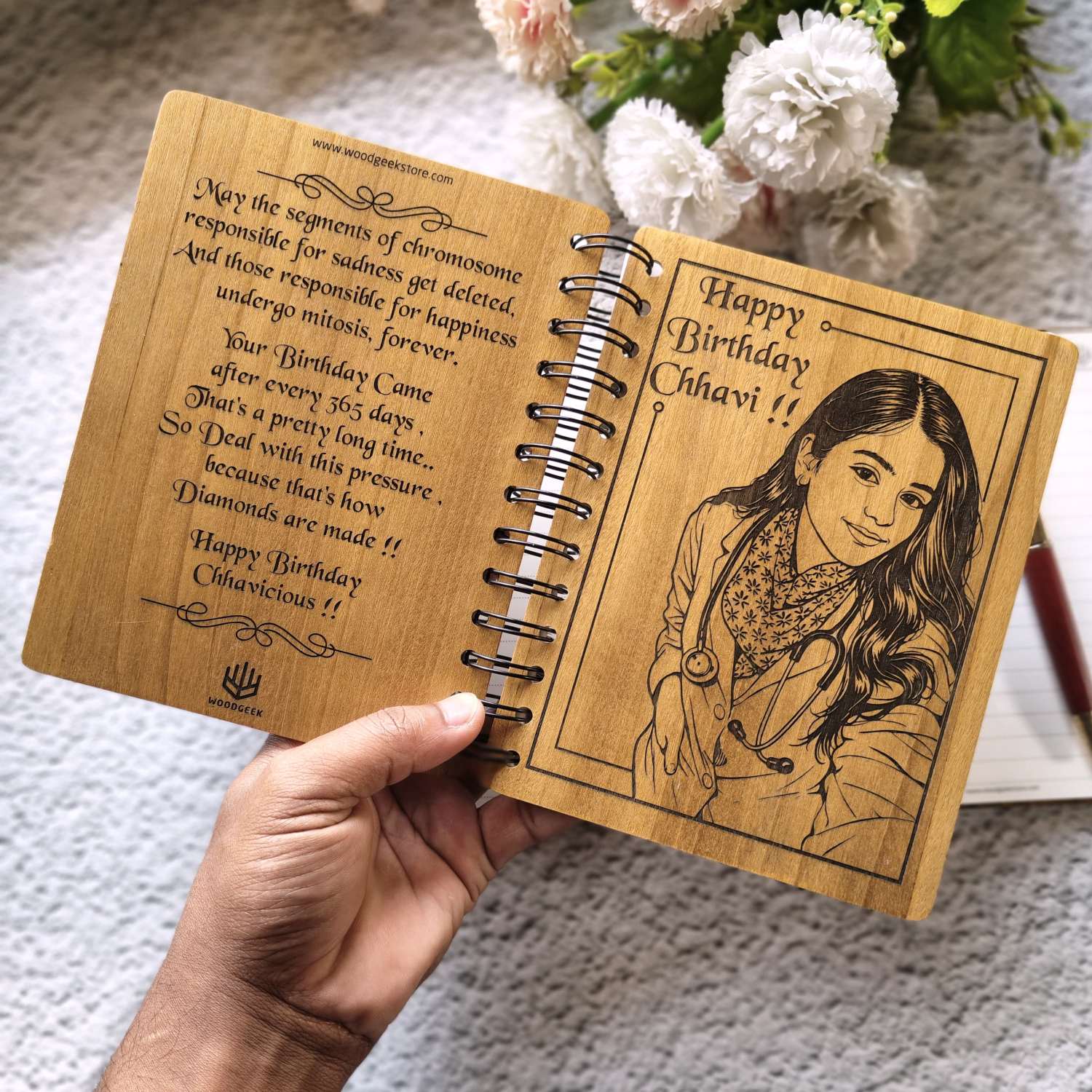 Happy Birthday – Personalized Wood Diary with Engraved Photo & Message