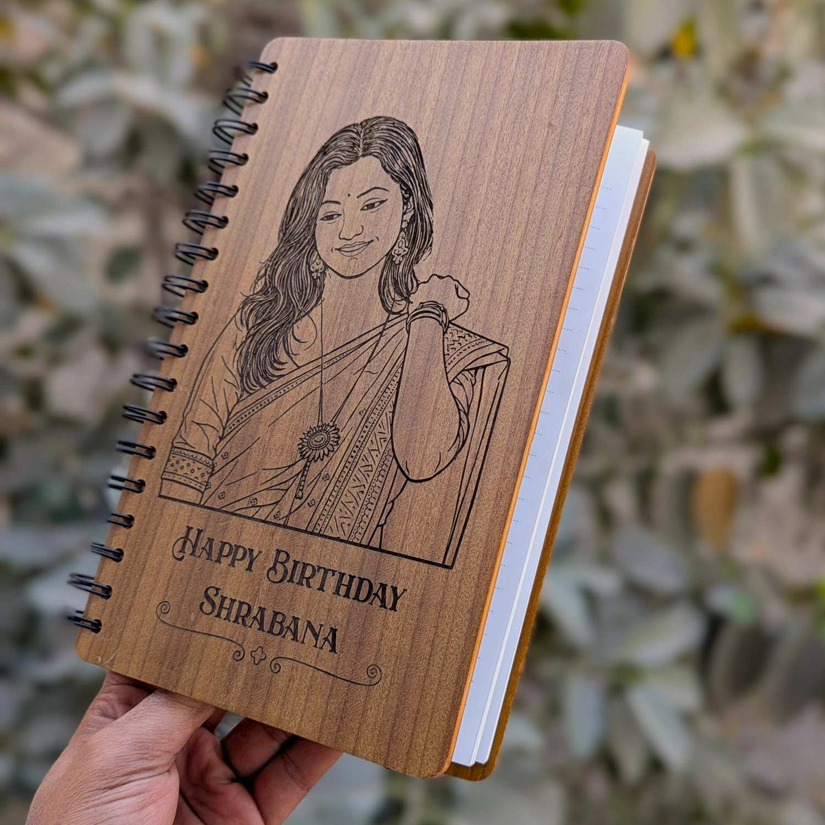Happy Birthday – Personalized Wood Diary with Engraved Photo &amp; Message