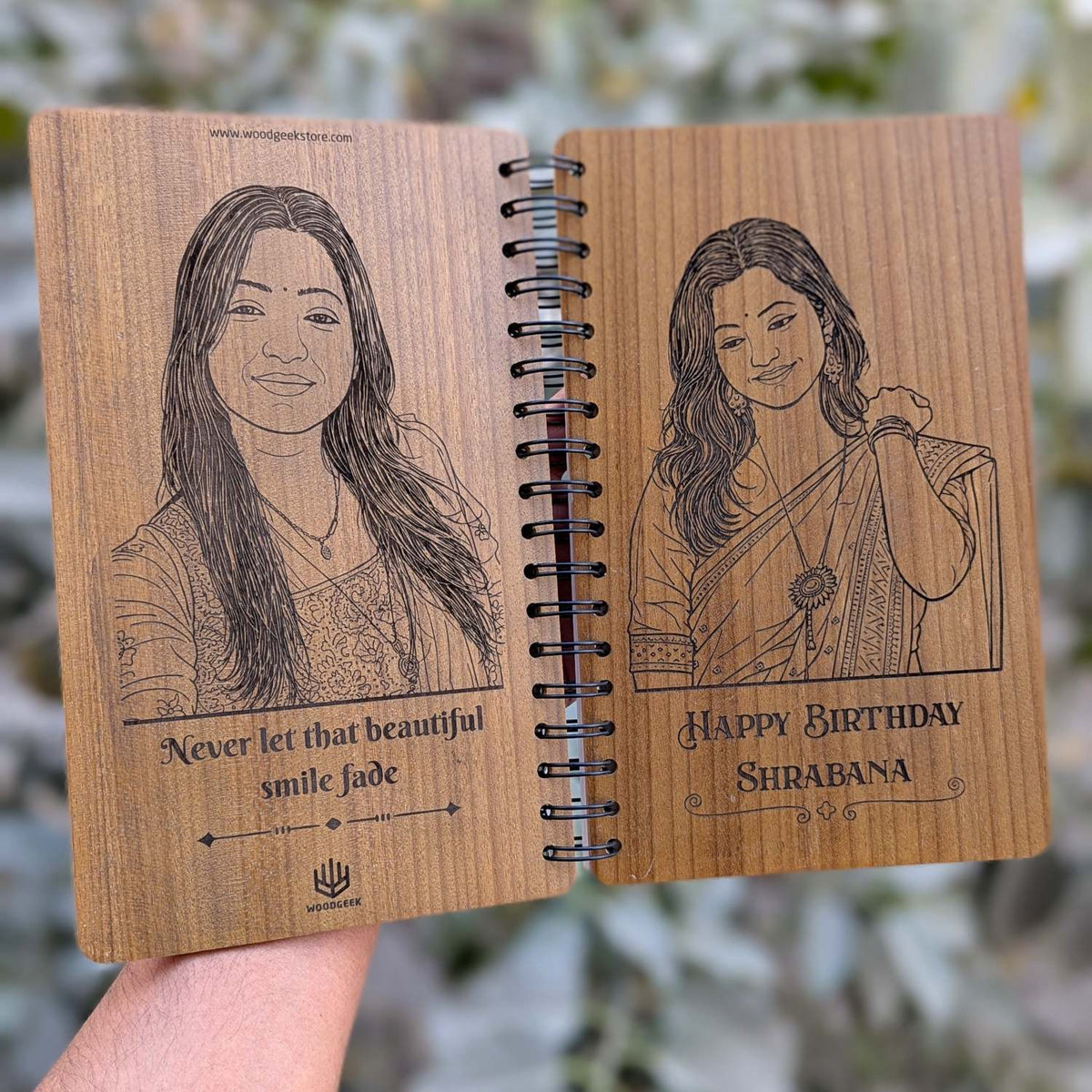 Happy Birthday – Personalized Wood Diary with Engraved Photo &amp; Message