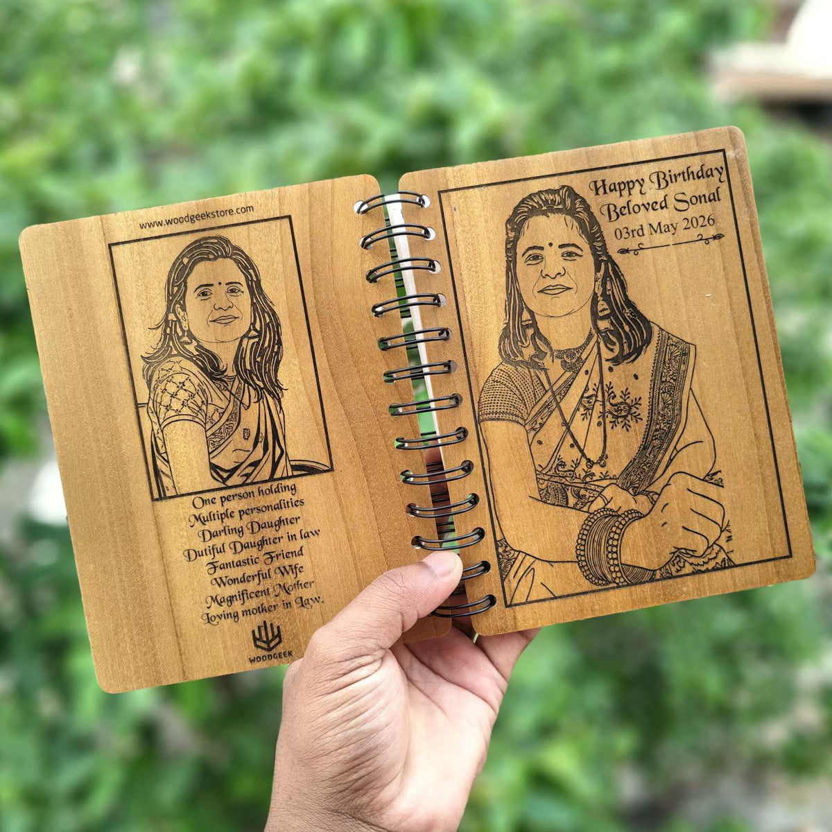 Happy Birthday – Personalized Wood Diary with Engraved Photo &amp; Message