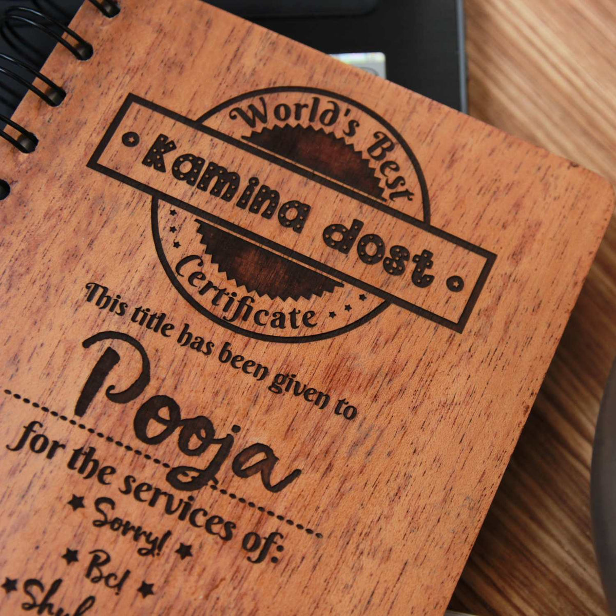 World's Best Kamina Dost - Funny Personalized Wooden Notebook For Friends