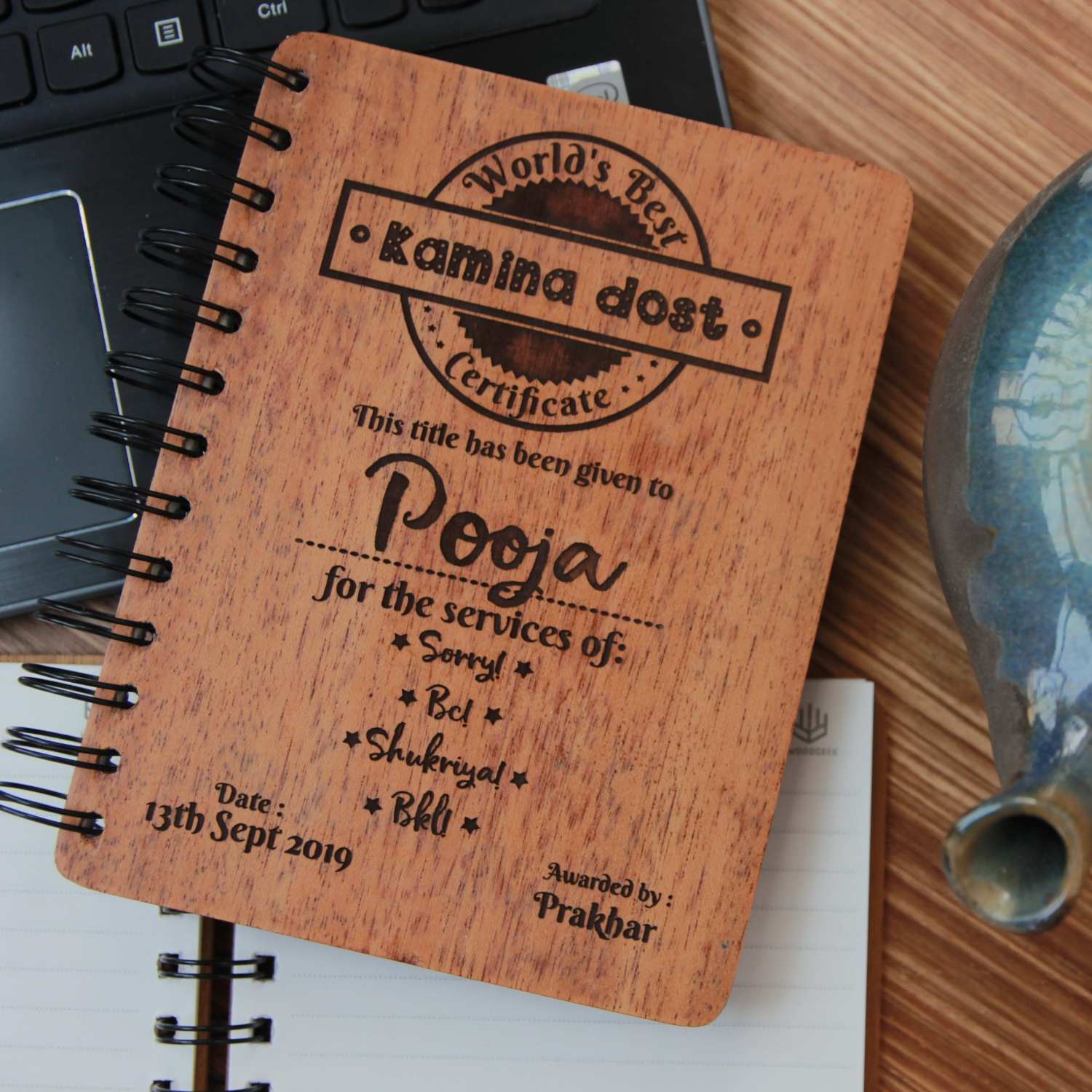 World's Best Kamina Dost - Funny Personalized Wooden Notebook For Friends