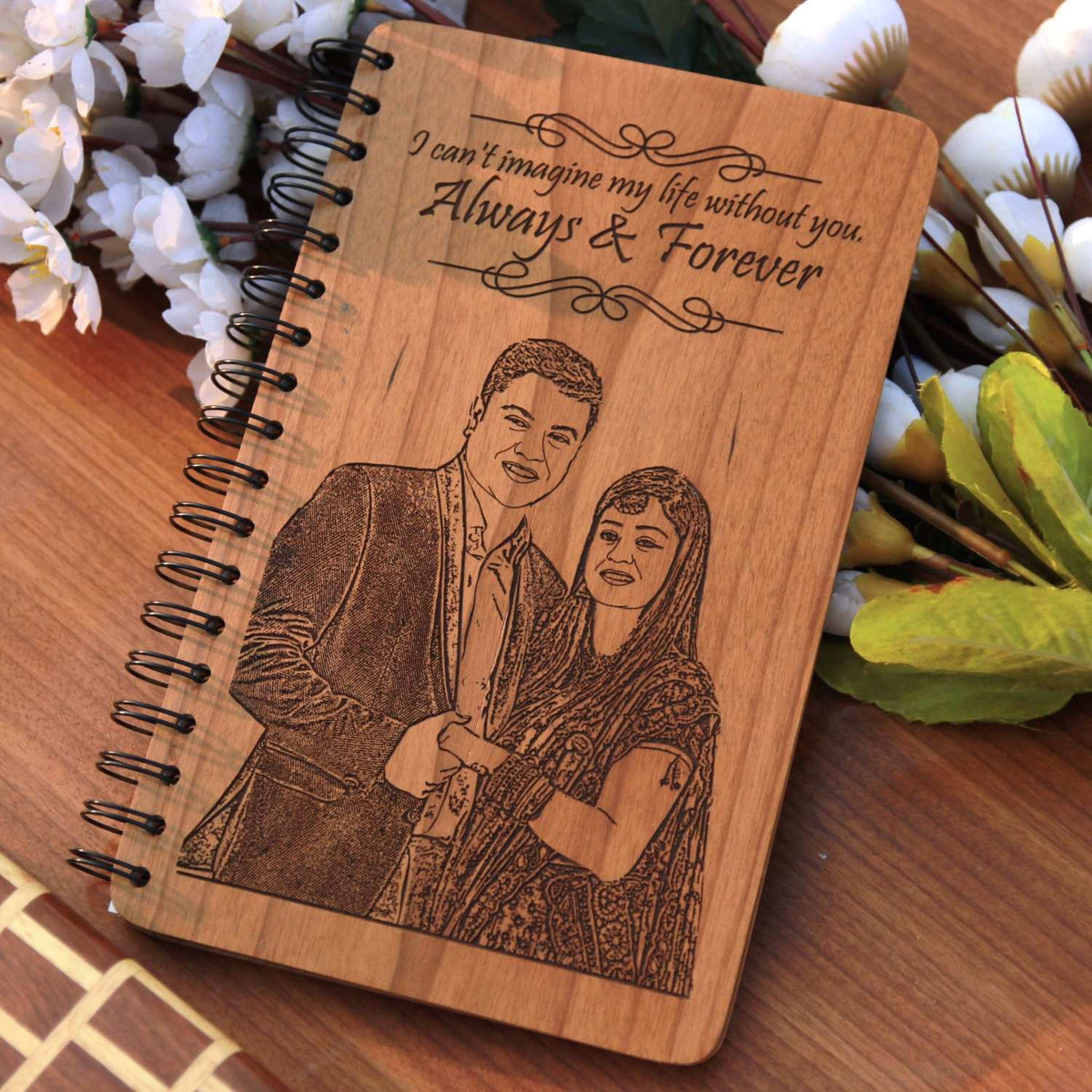 Happy Anniversary – Personalized Wooden Diary with Engraved Photo &amp; Message