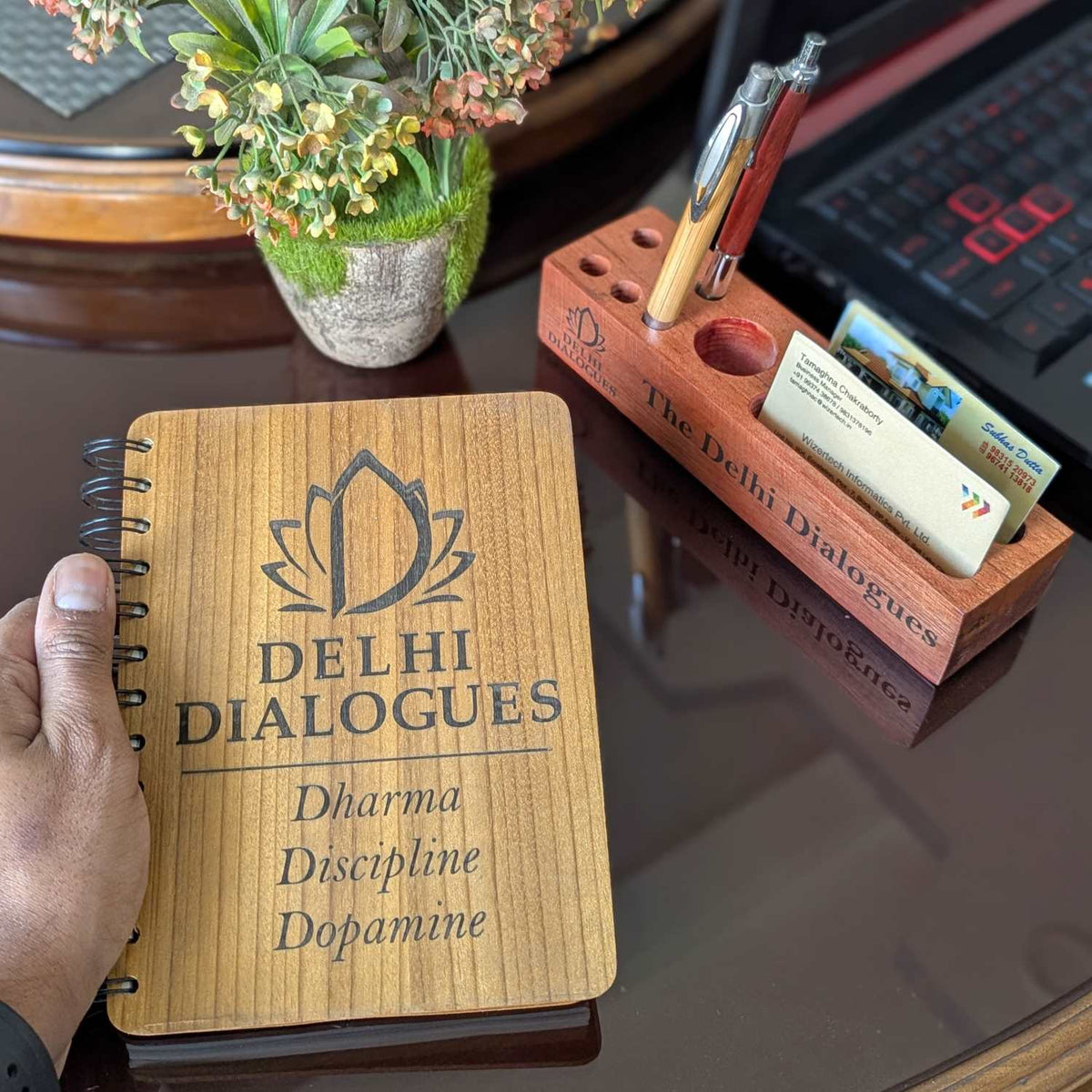 Executive Essentials: Personalized Wooden Diary &amp; Pen Stand Set