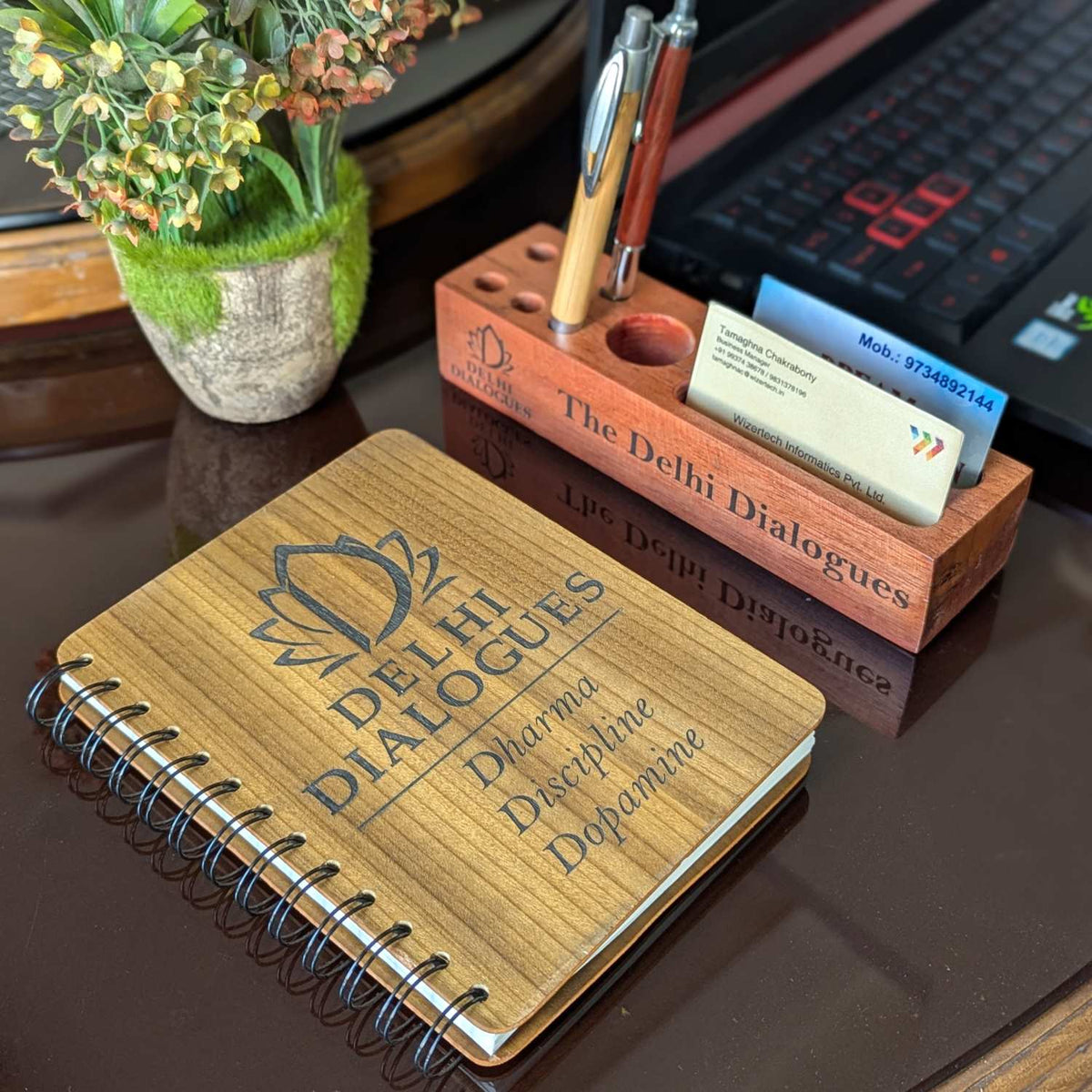Executive Essentials: Personalized Wooden Diary &amp; Pen Stand Set
