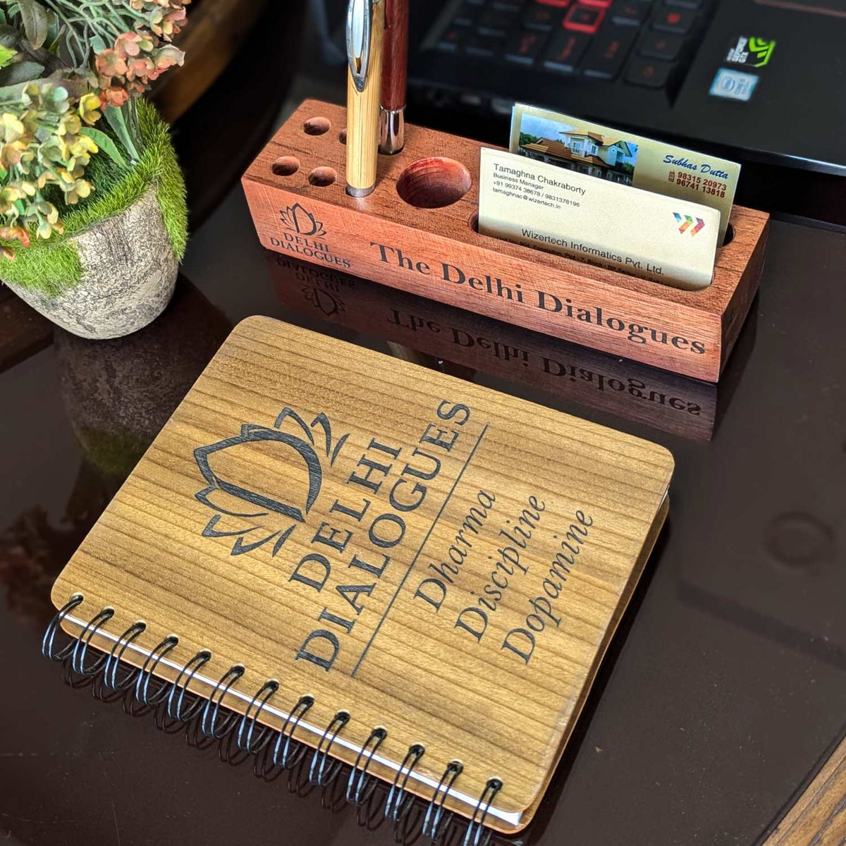 Executive Essentials: Personalized Wooden Diary &amp; Pen Stand Set
