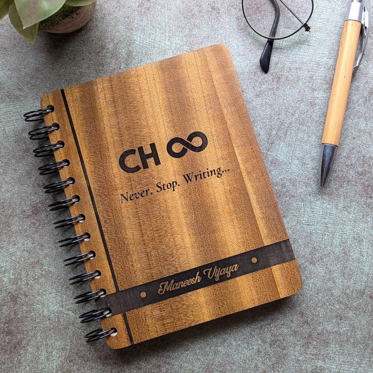Logo &amp; Name Engraved Personalized Wood Diary | Customised Corporate Diary Gift