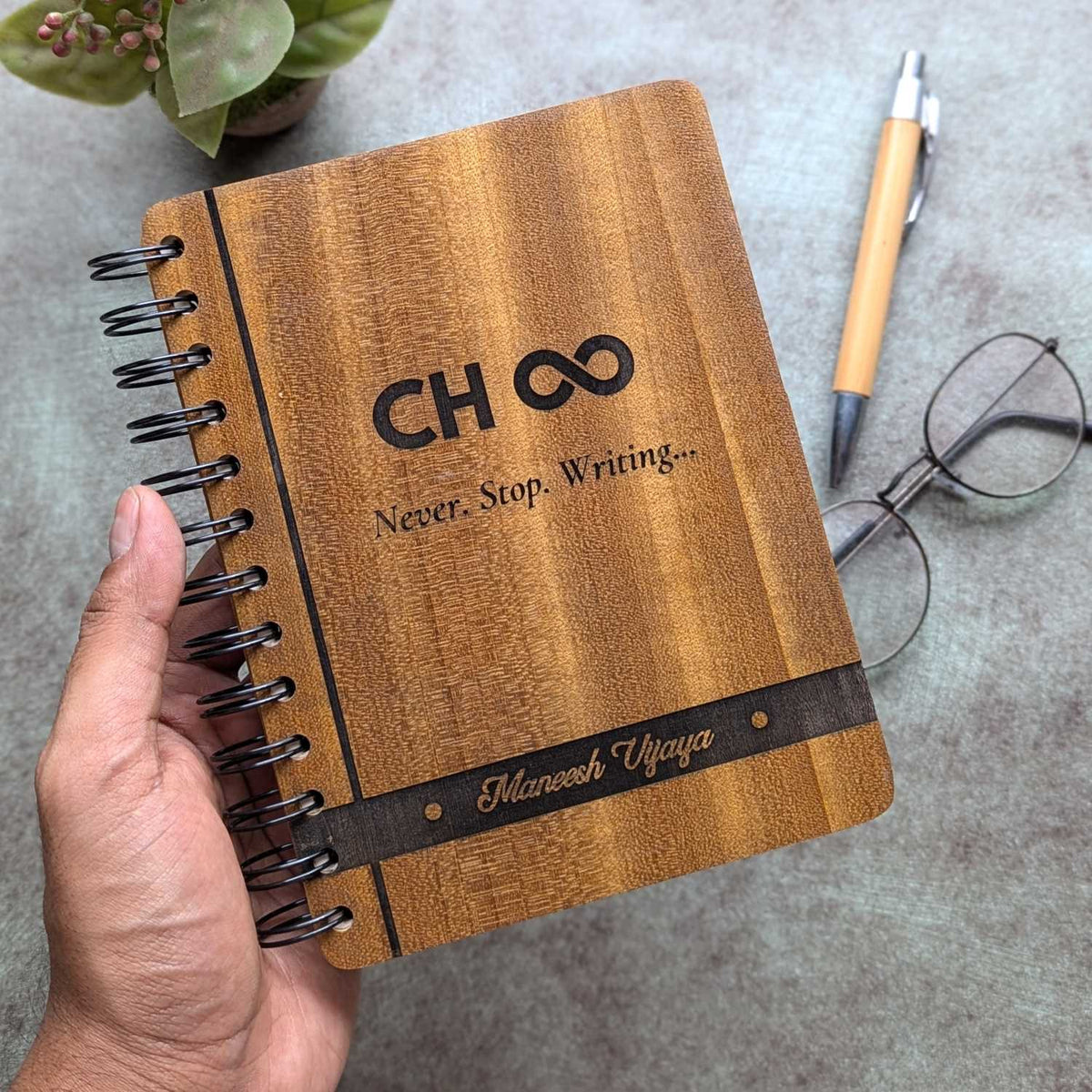 Logo &amp; Name Engraved Personalized Wood Diary | Customised Corporate Diary Gift