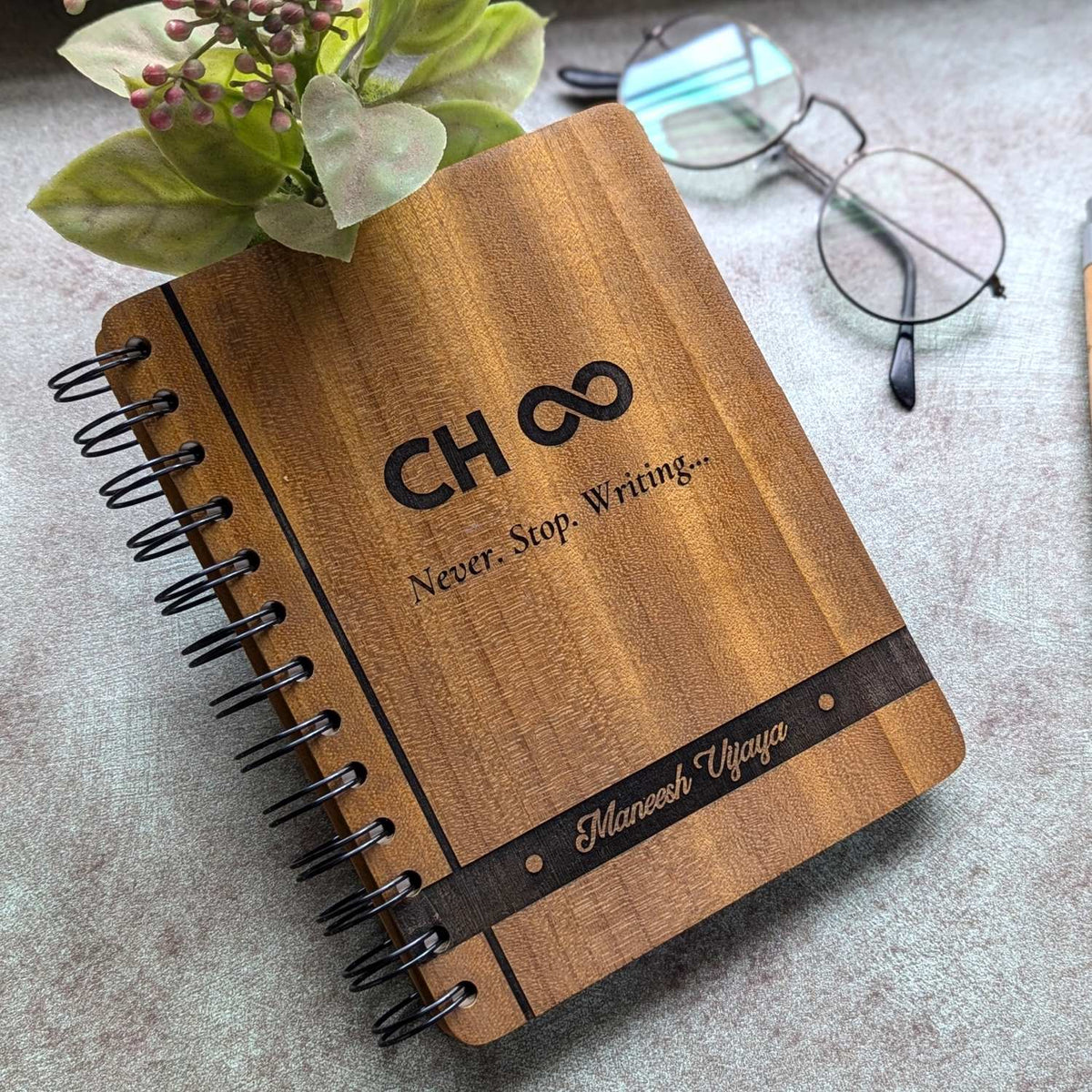Logo &amp; Name Engraved Personalized Wood Diary | Customised Corporate Diary Gift