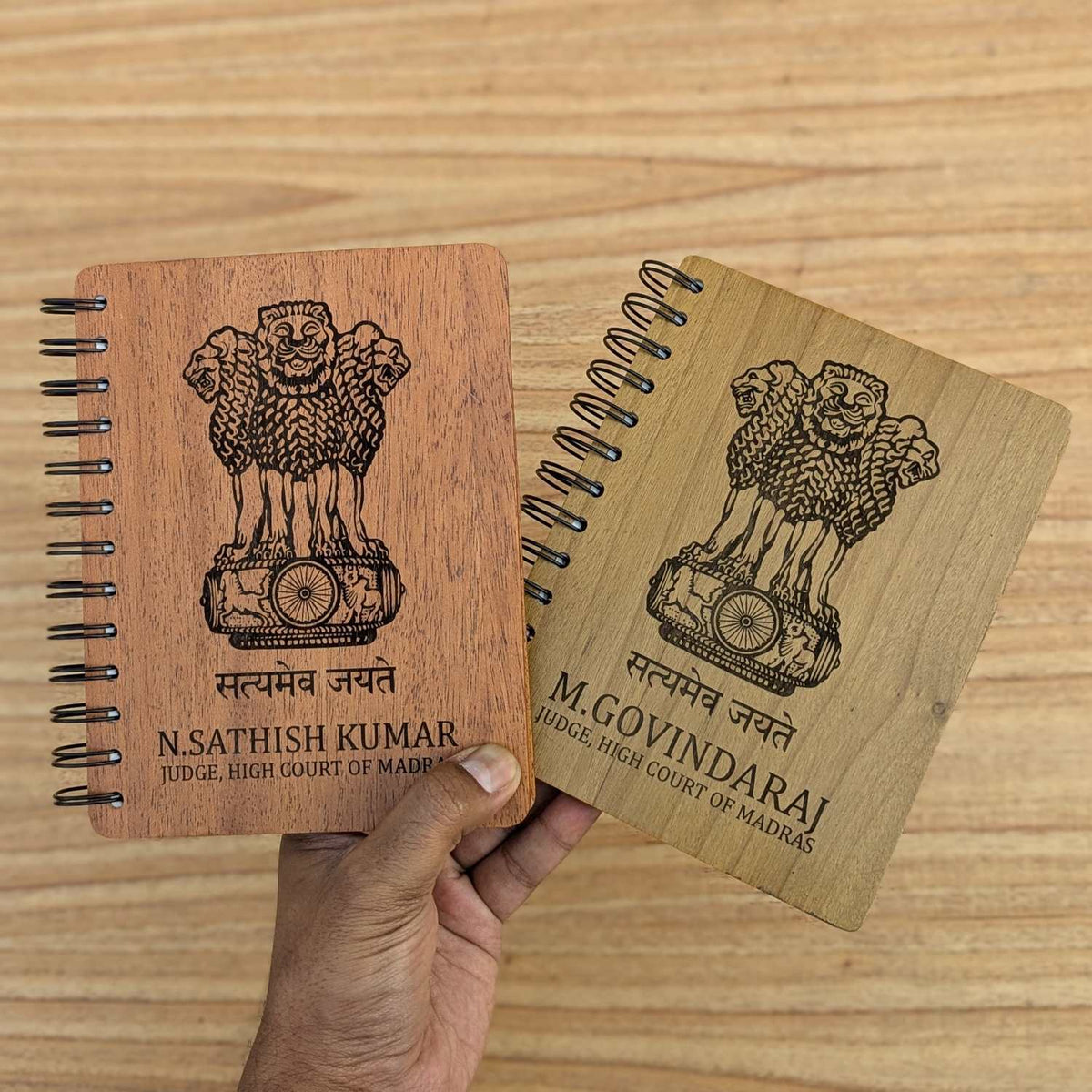 Ashok Stambh Engraved Wood Diary | Ashoka Pillar National Emblem Wood Notebook