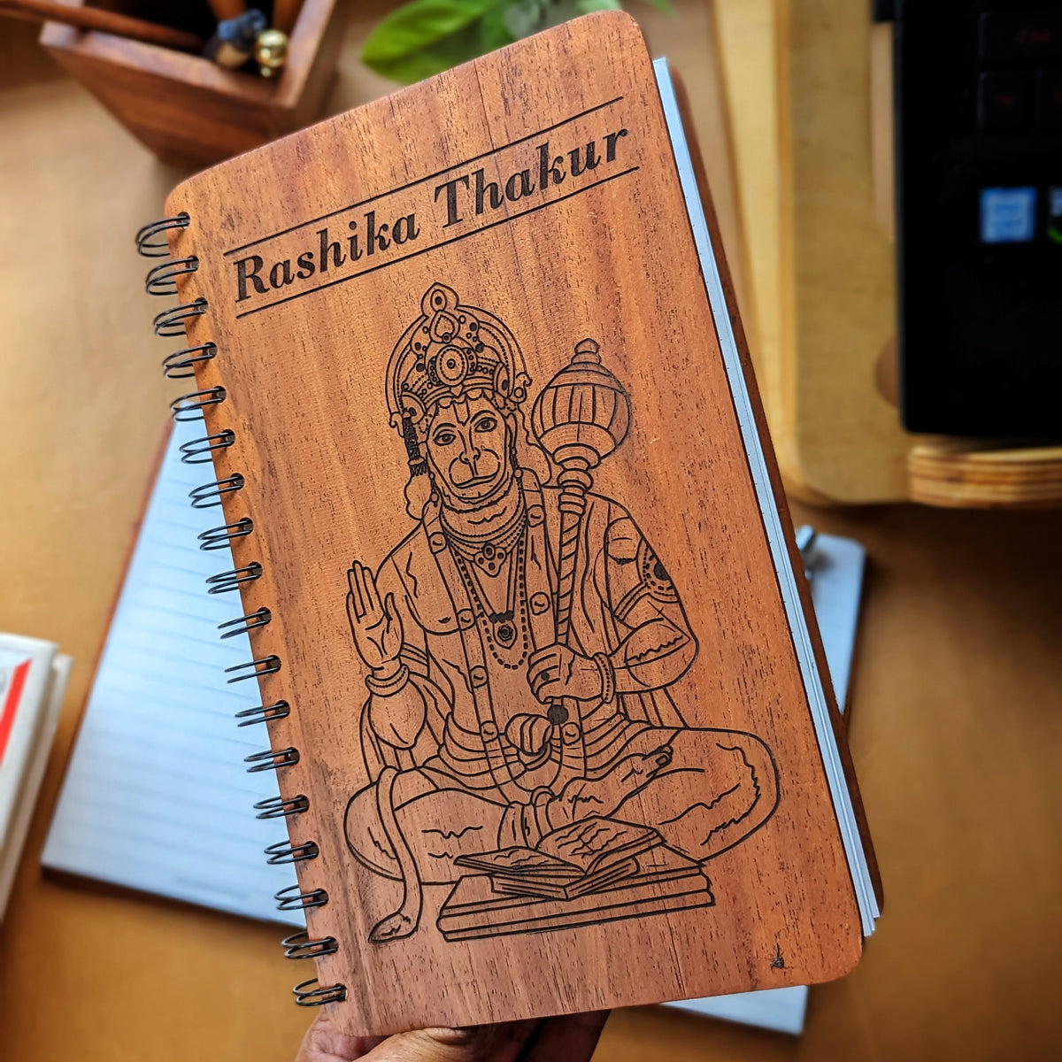 Jai Bajrangbali Wooden Notebook | Lord Hanuman | Spiritual Gift