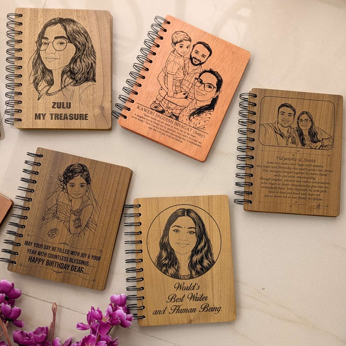 Happy Birthday – Personalized Wood Diary with Engraved Photo &amp; Message
