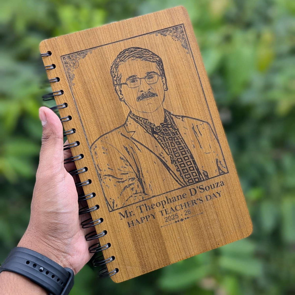 Custom Engraved Diary With Photo For Teachers - Wooden Notebook