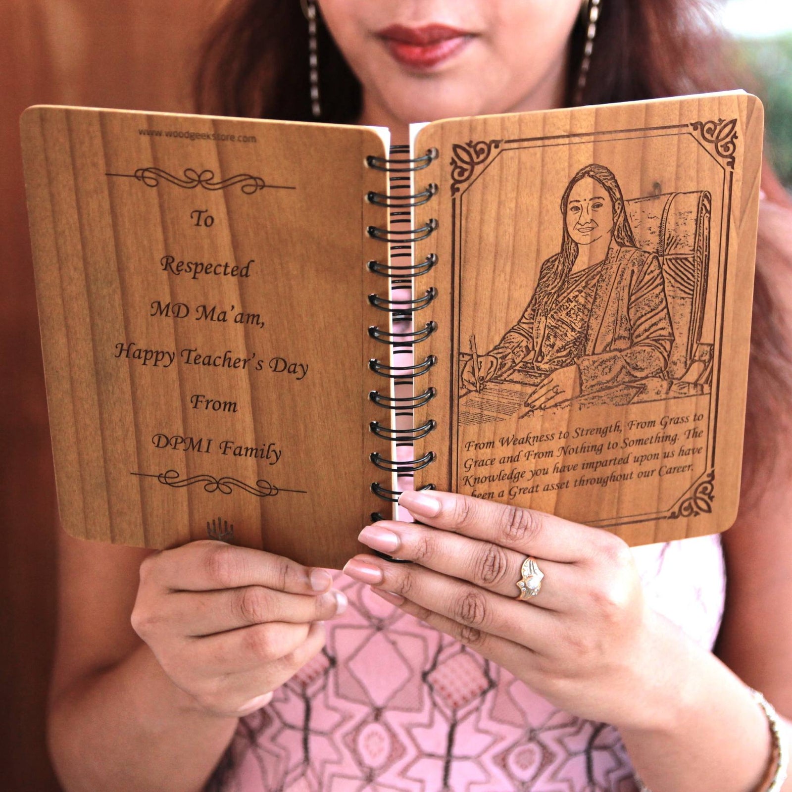 Custom Engraved Diary With Photo For Teachers - Wooden Notebook