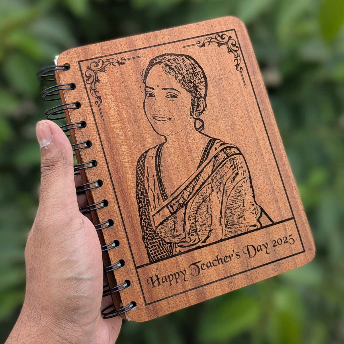 Custom Engraved Diary With Photo For Teachers - Wooden Notebook